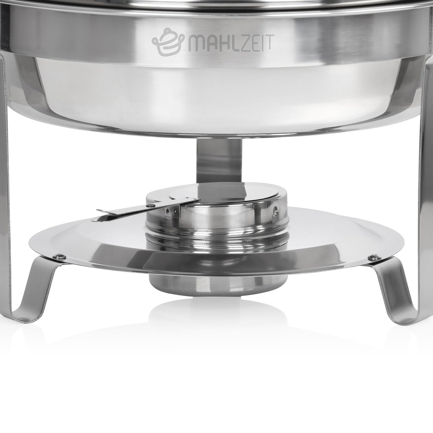 Mahlzeit Edelstahl Chafing Dish rund 4 Liter | Speisenwärmer, Wärmebehälter, Bain Marie Rechaud | Warmhaltebehälter, Chafing Dishes für Buffet Catering Gastro und Party, GN Behälter