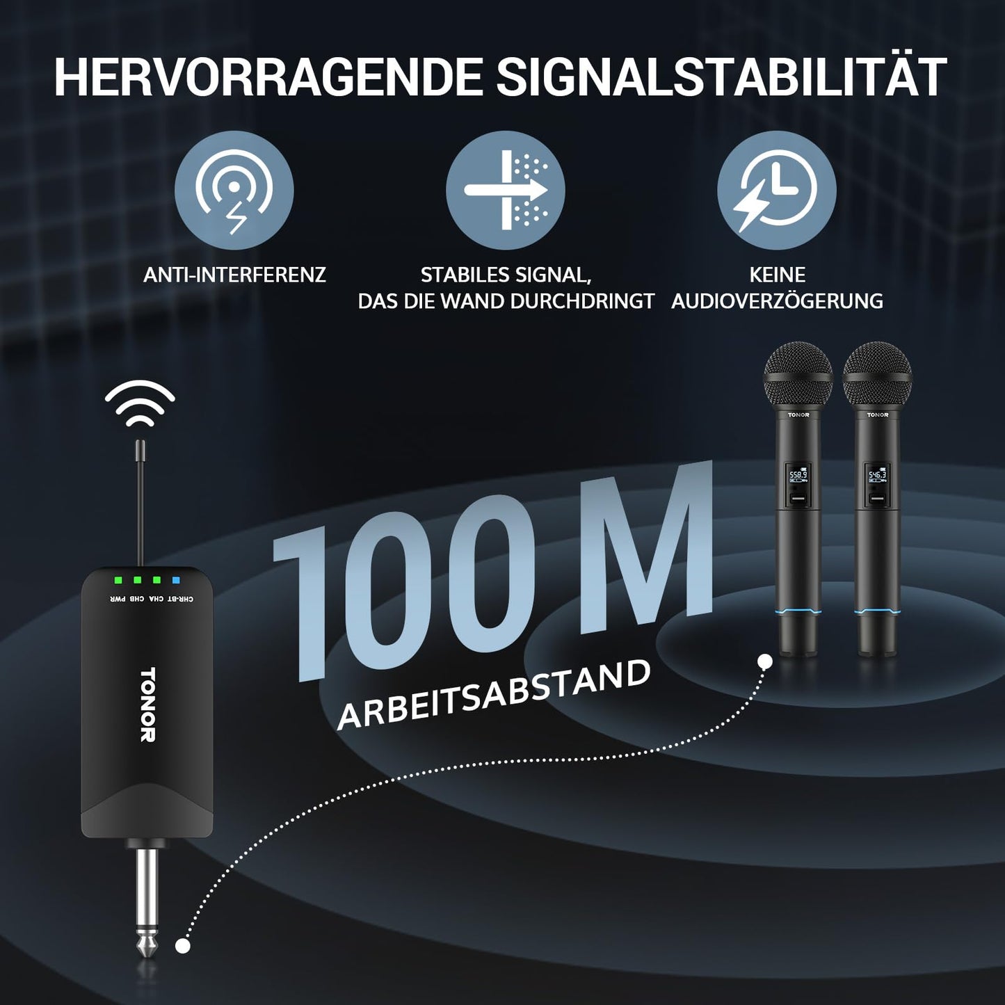 TONOR Mikrofon Kabellos, Bluetooth Wiederaufladbares Funkmikrofon, Metall UHF Drahtloses Mikrofon Set, 2x25 Einstellbare Wireless Microphone für PA Anlage Karaoke Hochzeit Party Konferenz 100m, TW720