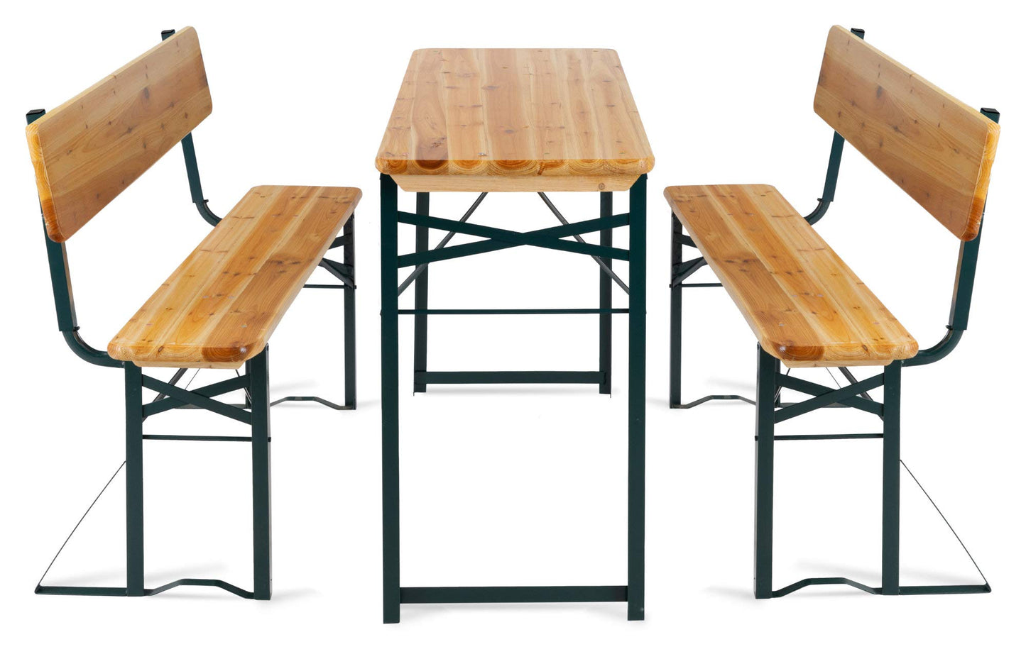 Stagecaptain BBDL-119 NT Hirschgarten Bierzeltgarnitur mit Lehne für Balkon - 119 cm Länge - Klappbare Festzeltgarnitur 1x Tisch, 2X Bank - Holz Sitzgarnitur - Innen & Außenbereich - Natur