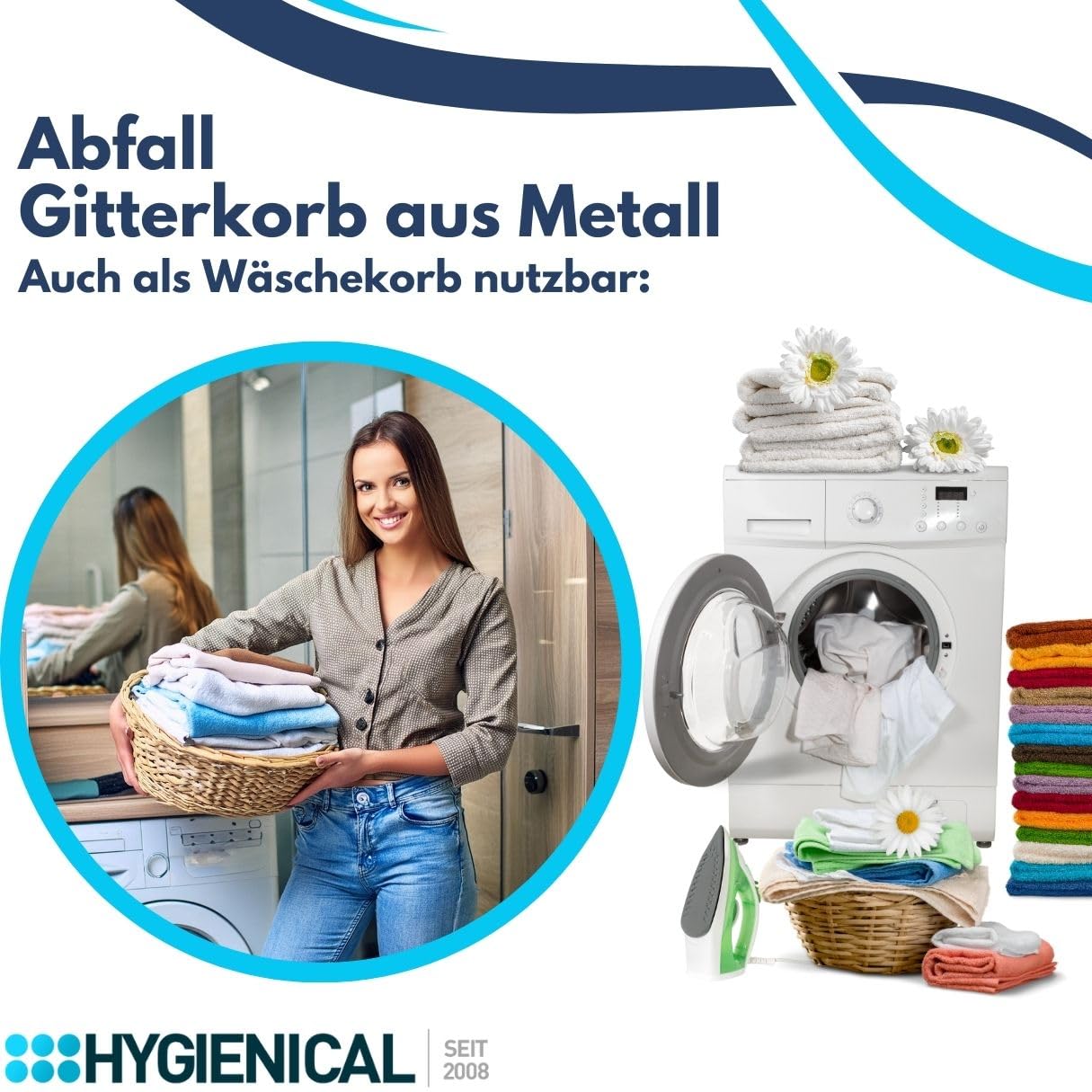 Hygienical Betriebsbedarf Gitterkorb für Müllbeutel, Metallgitterkorb, Wäschekorb, Gitterkorb Metall, ca. L: 40 x B: 25 x H: 62cm, weiß, 1 Stück