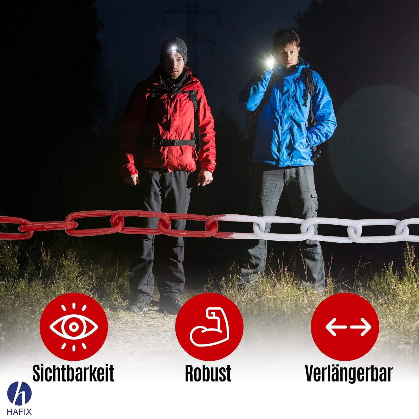 HAFIX Absperrkette Warnkette Zweifarbige rot-weiße Kette 26M. Warnkette 5mm Gliederkette Sicherheitskette Baustellensicherheitskette aus rostfreiem Metall. Absperrkette Rot Weiß aus Metall 26 Meter.