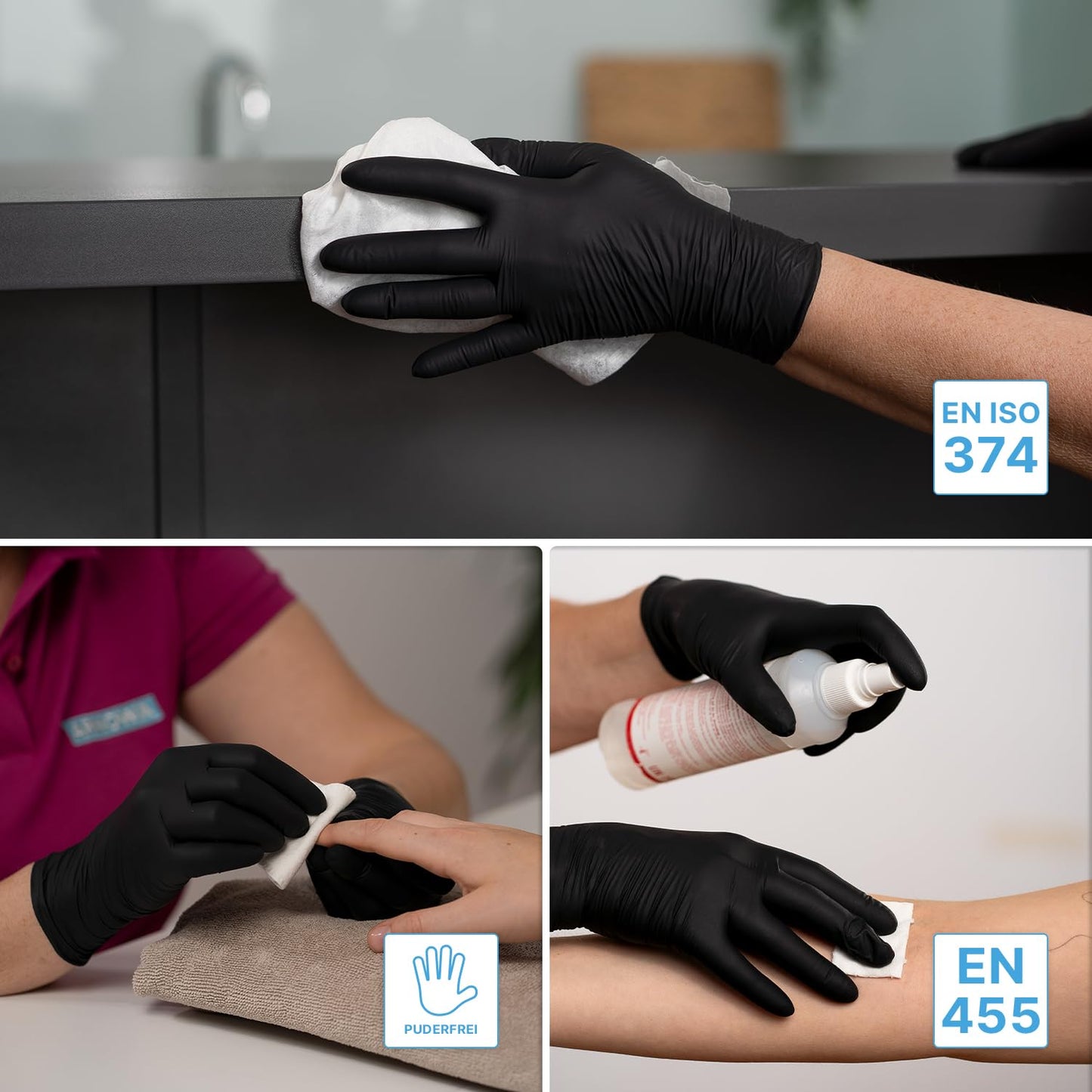 ARNOMED Einweghandschuhe 100 Stück/Box, Schwarze Nitrilhandschuhe M, puderfrei & latexfrei, Einmalhandschuhe, Handschuhe in Gr. XS, S, M, L, XL & XXL verfügbar