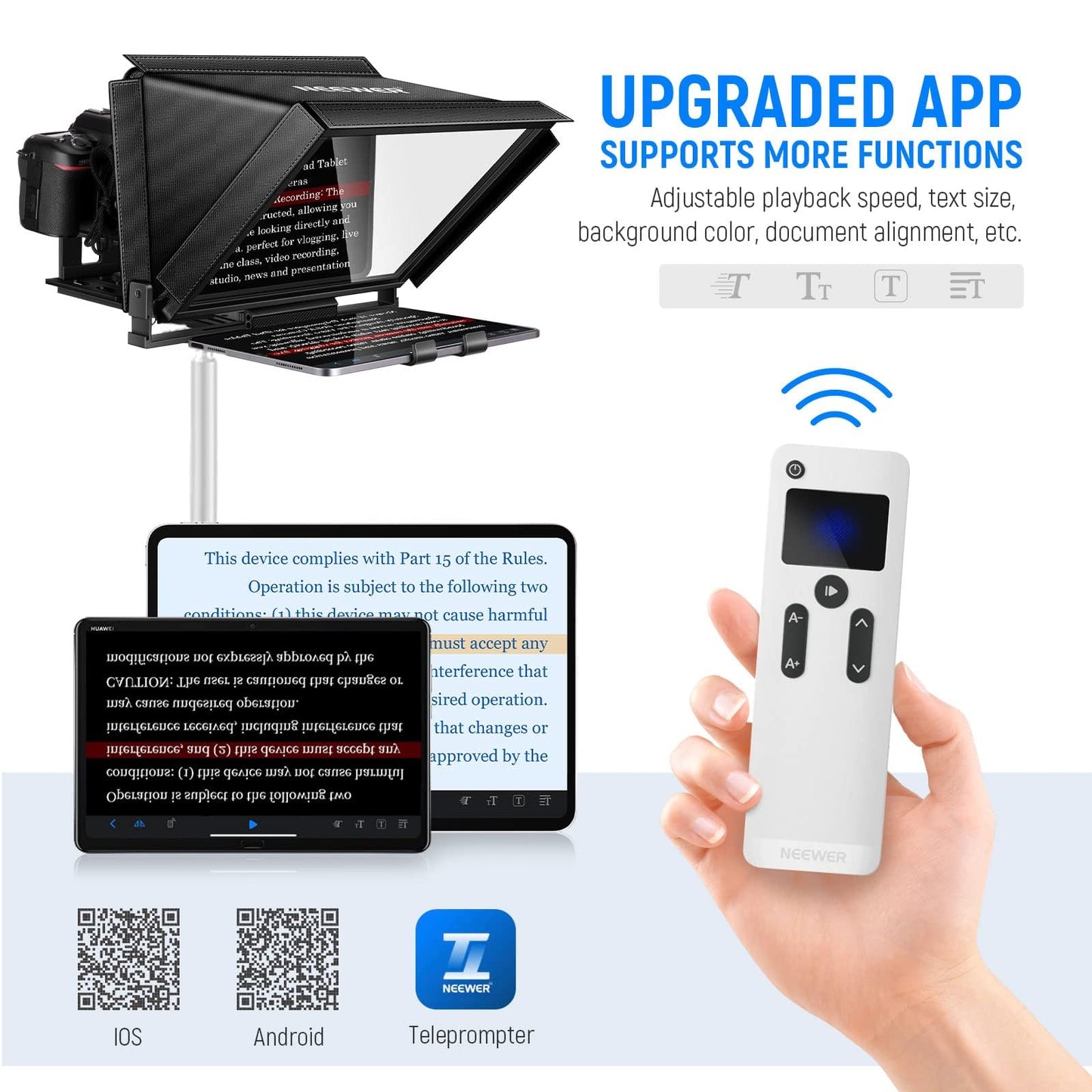 NEEWER X12 Teleprompter aus Aluminium mit RT 110 Fernbedienung und App Steuerung, kompatibel mit iPad, iOS/Android Tablet, Smartphone, DSLR Kamera, Ganzmetallkonstruktion (kein Kunststoff) Tasche