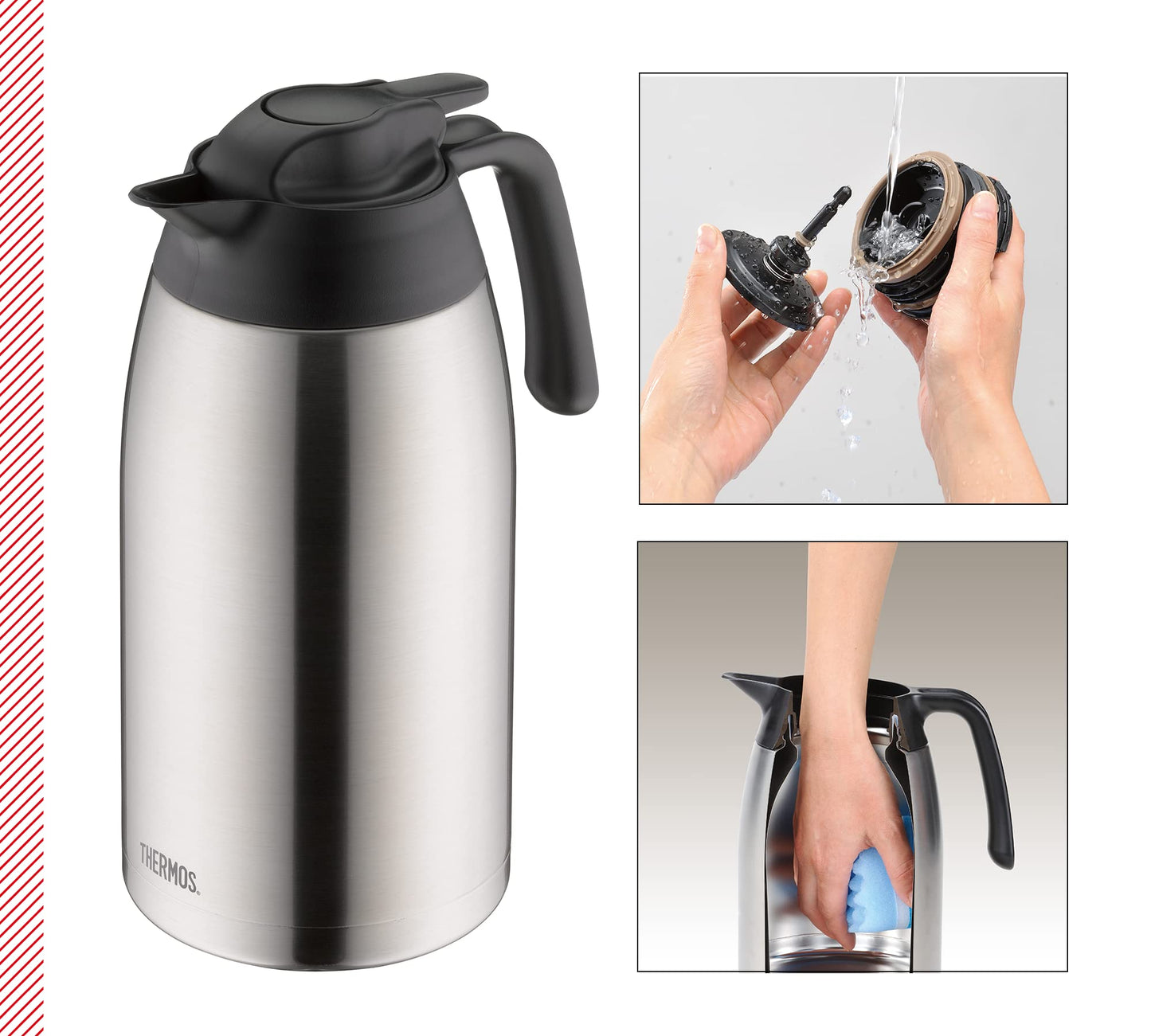 THERMOS Kaffeekanne THV, Thermoskanne Edelstahl 2L, Edelstahleinsatz, große Öffnung, spülmaschinenfest, 4026.205.200, Isolierkanne 24 Stunden heiß, ideal für Kaffee oder Teekanne, Kanne für 16 Tassen