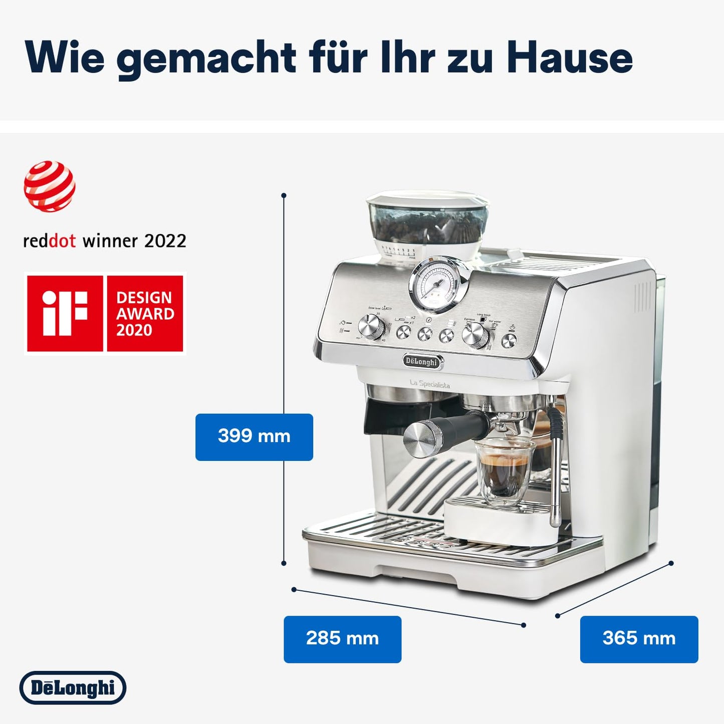 De’Longhi La Specialista Arte EC9155.W Siebträgermaschine, Weiß, mit Mahlwerk, 15 Bar, My LatteArt-System, Barista-Kit, 1,7L Tank, 1550W