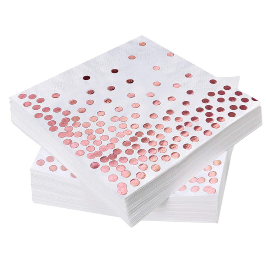 iZoeL 60 Servietten Partyservietten Rose Gold Dots 33 x 33cm 3-lagig Geburtstag Foiled Papierservietten Paper Napkins für Party Hochzeit Weihnachten Silvester