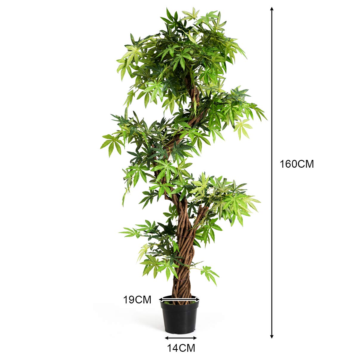 COSTWAY Künstliche Pflanzen Groß 160 cm, Kunstpflanze im Topf, Kunstbaum wie echt, Zimmerpflanze mit Naturholzstamm, für Zuhause, Büro