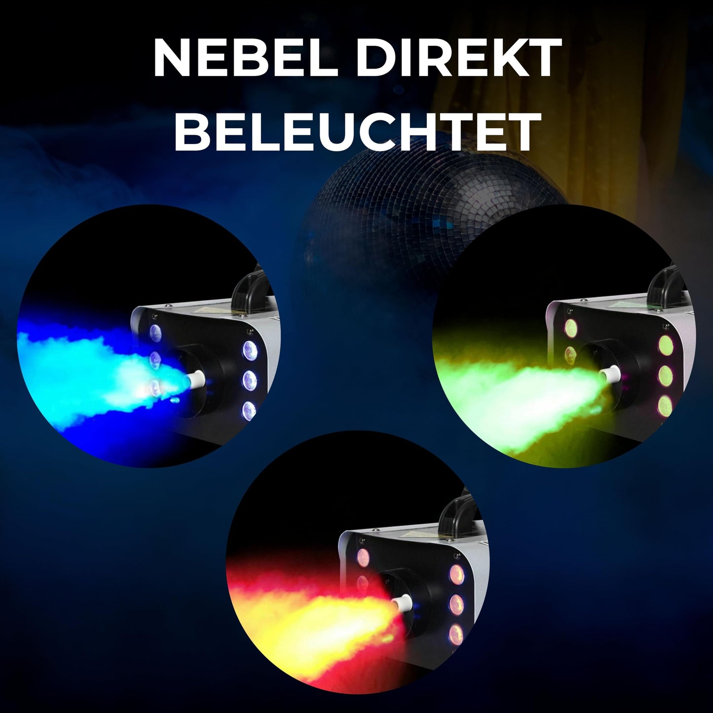 ETEC Professional FOG 1200 LED Nebelmaschine 6x3 Watt LED RGB 3in1 Fernbedienung Fogger Party Disco DJ Club Event Bühne Rauch Lichteffekt