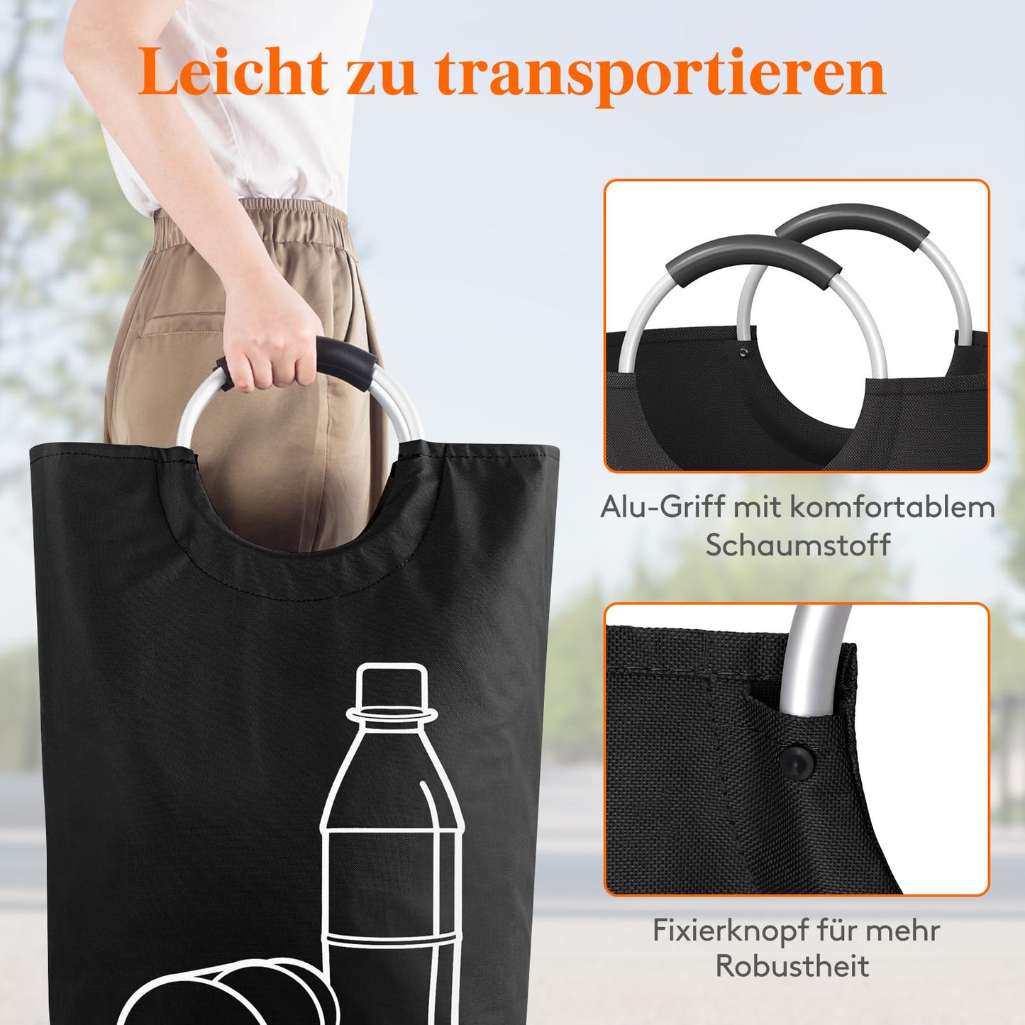 Lifewit 85L Pfandflaschen Sammelbehälter, Groß Pfandflaschen Aufbewahrung, Behälter Leergut & Altglas Aufbewahrung mit Softgrip-Griffen aus Aluminium, Flaschensammler Küche Abstellraum，Schwarz