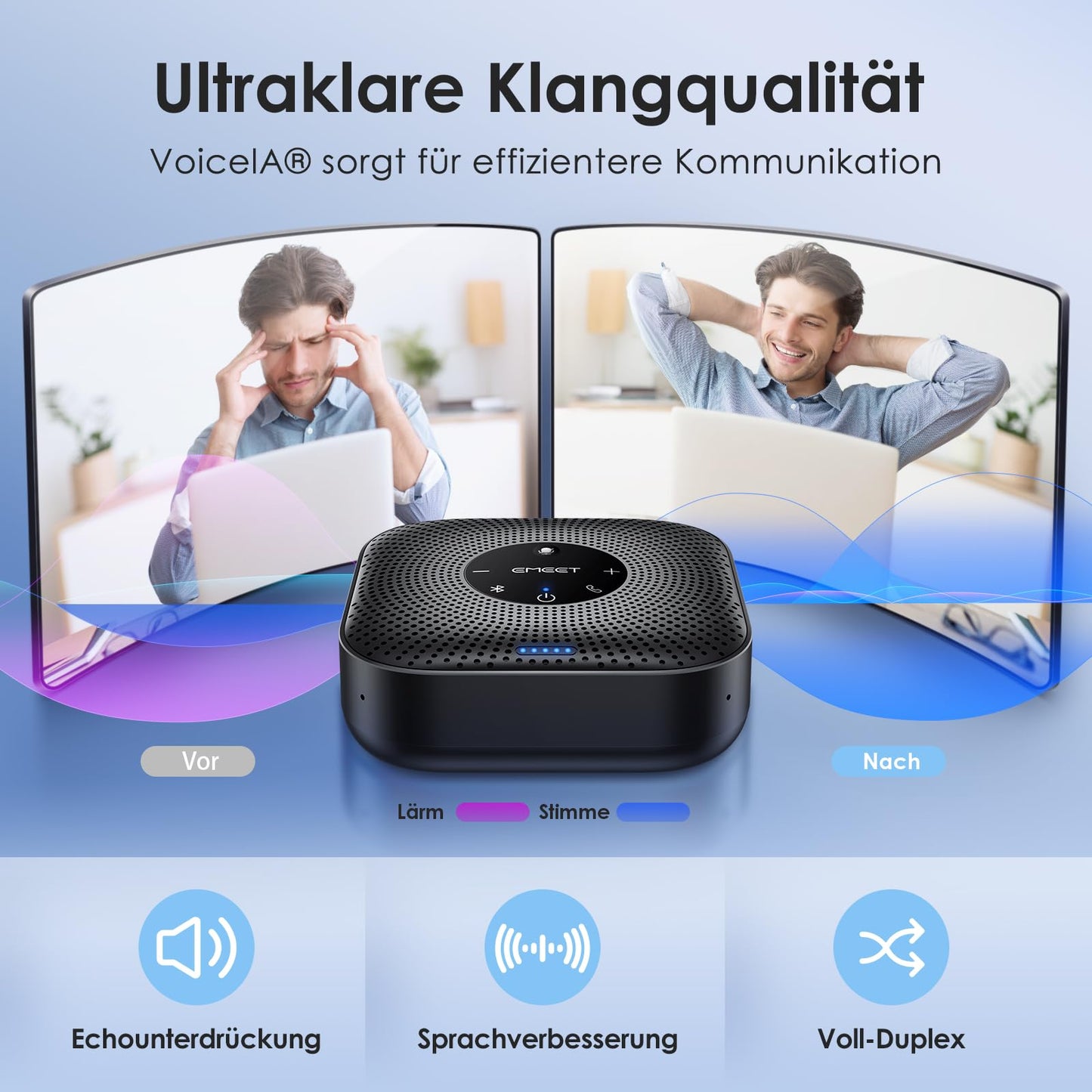EMEET Konferenzlautsprecher M0 Plus,4 AI Mikrofon Arrays für 360° Raumabdeckung,PC Freisprecheinrichtung für 8-16 Personen,Rauschunterdrückung,Plug & Play, für Skype, VoIP-Kommunikation PC usw.