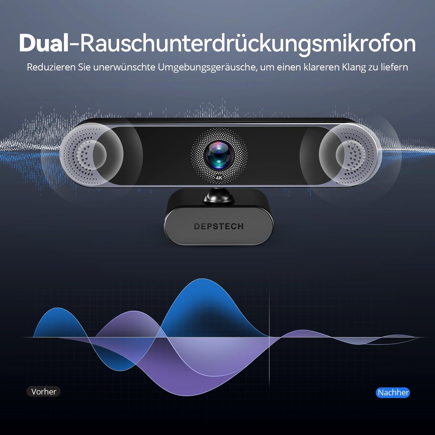 DEPSTECH DW49 Pro Webcam 4K, Ultra HD 1/2,55'' Sony-Sensor, 3-facher Zoom, Webcam mit Zwei Mikrofon, Fernbedienung, Autofokus, Streaming Kamera für PC, Mac, Laptop, Videoanruf, Zoom, Skype, Teams