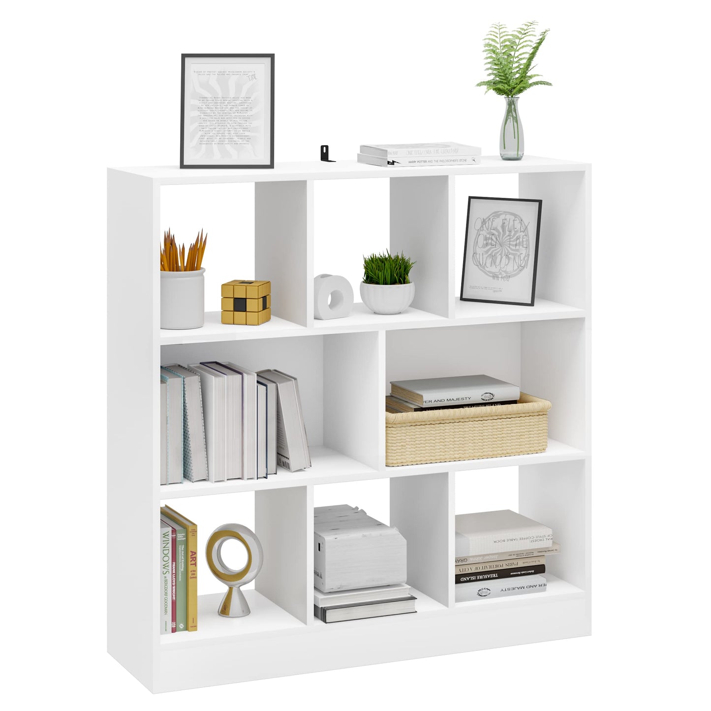 WOLTU Bücherregal Raumteiler Regal Bücherschrank Standregal Lageregal Aufbewahrungregal mit 8 Fächern Aktenregal für Wohnzimmer, Kinderzimmer und Büro, Weiß SK021ws