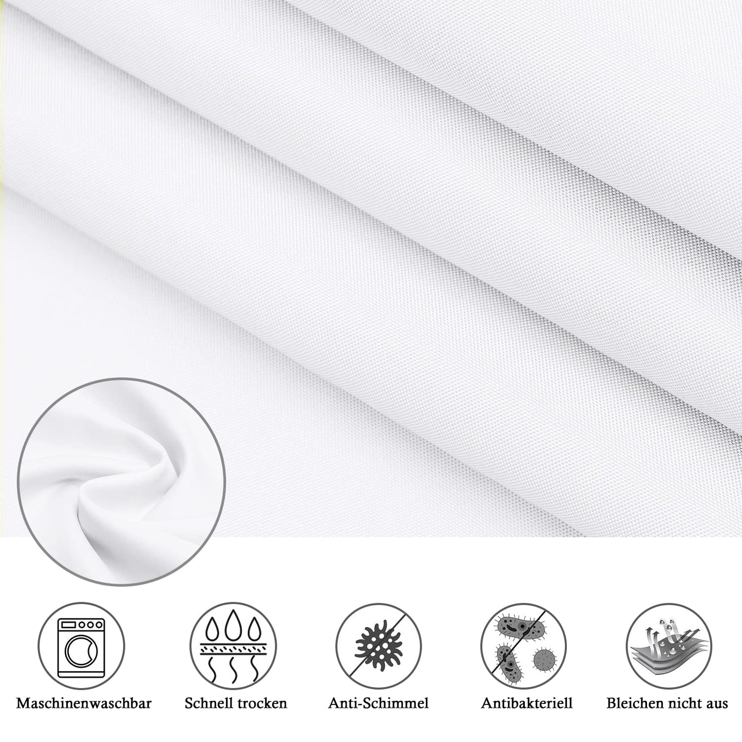 EurCross Duschvorhang 180x200 cm Weiß Textil,Anti-schimmel Wasserdicht und Trocknet Schnell,Waschbar Hochwertig Stoff Duschvorhang Badewanne 1.8 x 2m Lang mit 12 Ringen