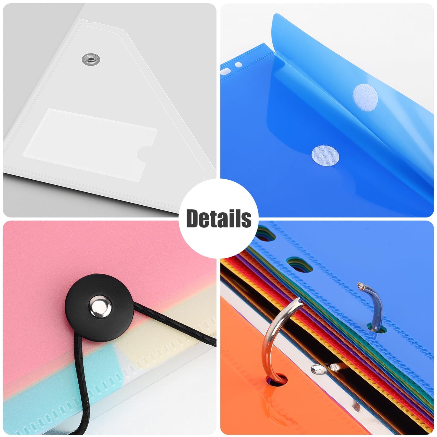 Uquelic Dokumentenmappe A4 zum Abheften, Ringordner A4 Schmal mit 12er Kunststoff Dokumententasche (6 Farben), Wasserdicht Ordner Organizer - Transparent