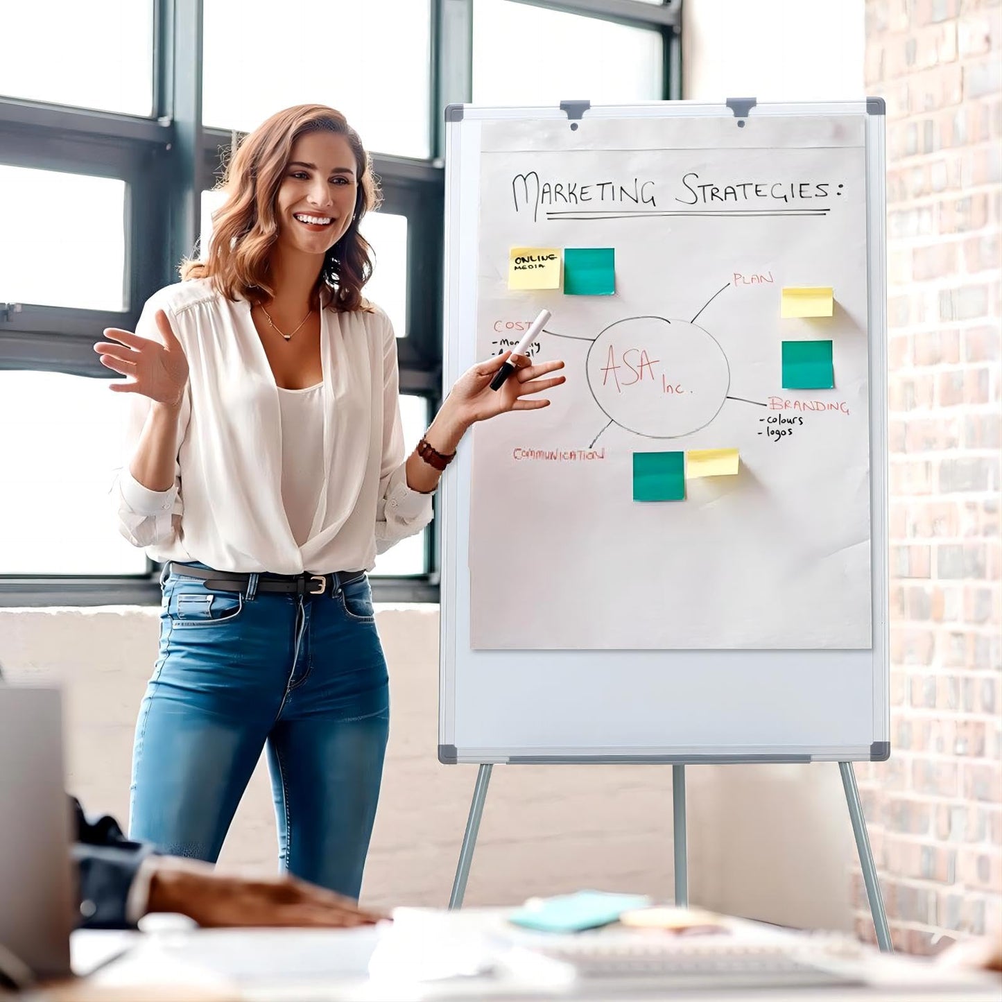 MAKELLO Flipchart 90x60cm, Whiteboard mit Ständer, Höhenverstellbar, Trocken Abwischbar, Tragbare, Magnetische, Flipcharts für Büro