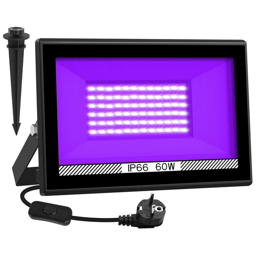 60W LED Schwarzlicht Strahler, NATPOW UV Schwarzlicht Fluter mit Stecker IP66 Wasserdicht Schwarzlichtlampe Fluoreszenz Blacklight Partylicht für Halloween Aquarium Bar Neonfarben Disco(1 pack)