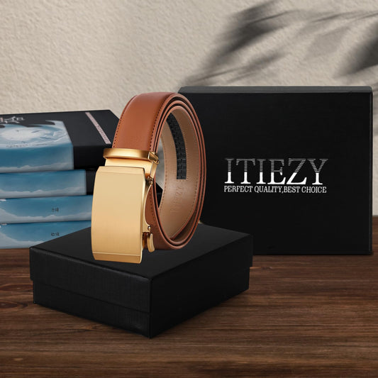 ITIEZY Gürtel Herren, Automatik Ledergürtel für Herren Business Anzug, Gürtel Ratsche 35mm ohne Löcher, Größe Angepasst