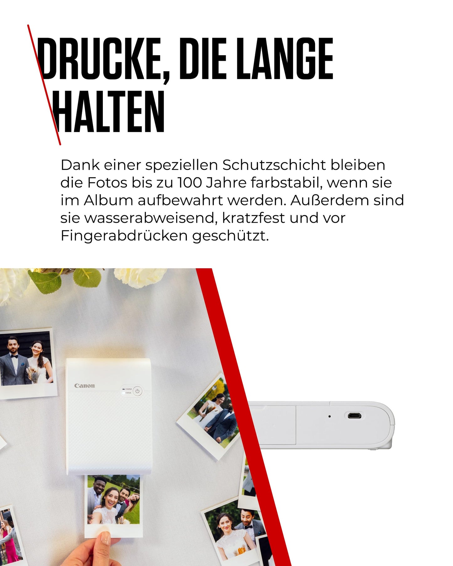 Canon SELPHY SQUARE QX10 Mini Fotodrucker mobil tragbar unterwegs (quadratischer Druck 6,8 x 6,8cm mit Kleberückseite, eingebauter Akku, WLAN, Canon App, Thermosublimation) weiß [+ 3er Druck-Set]