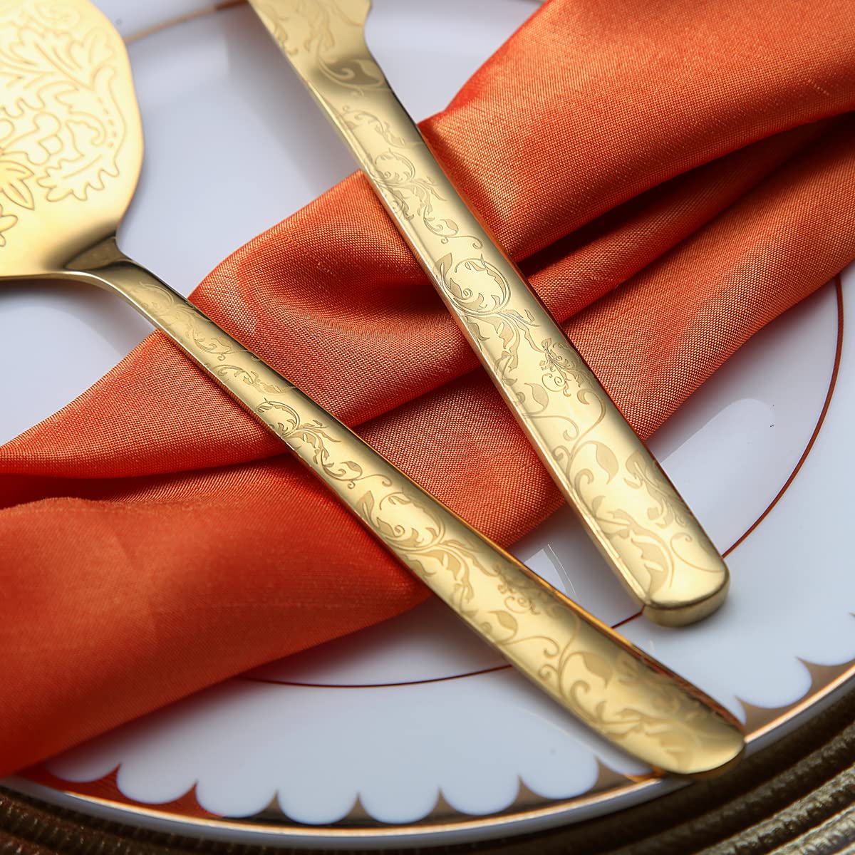 Berglander Gold Hochzeitstorte Messer und Servierset, Titan Vergoldung mit einzigartigem Muster Design Tortenmesser Servierset Perfekt für Hochzeit, Geburtstag, Partys