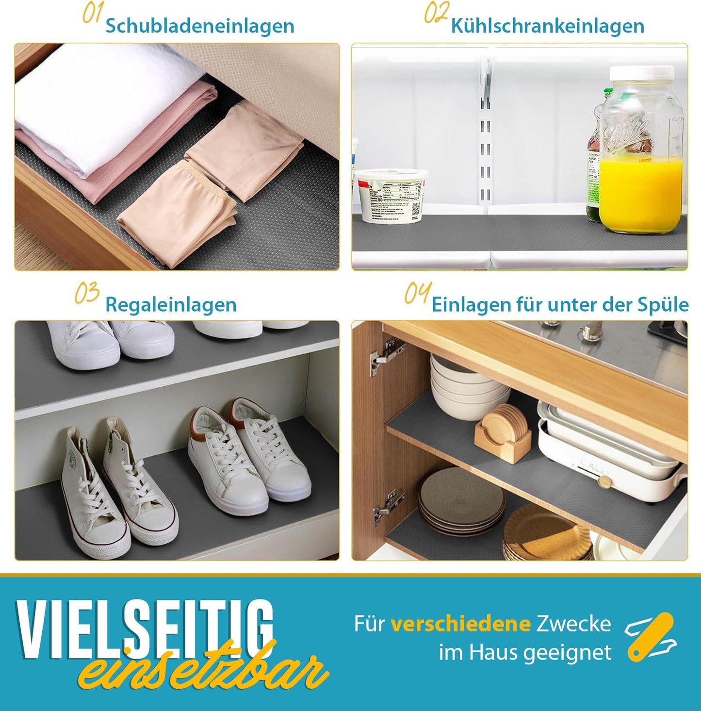 Schubladenmatte von Linda's Essentials (60 x 500 cm) - Antirutschmatte Schubladen Schrankfolie Schrankpapier abwaschbar, Kühlschrank Folie die Schubladen und Regale sauber hält - Zuschneidbar (grau)