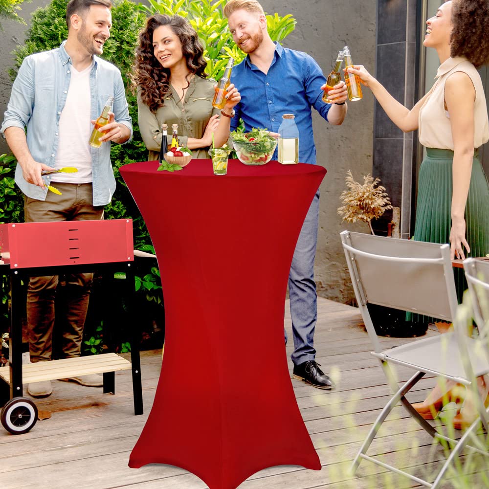 Deuba® Stehtisch Hussen 60-65 cm Rot Rund Verstärkter Fußbereich 30°C Waschbar Stehtischhusse Stretch Überzug Bezug Hochzeit Viele Farben und Größen