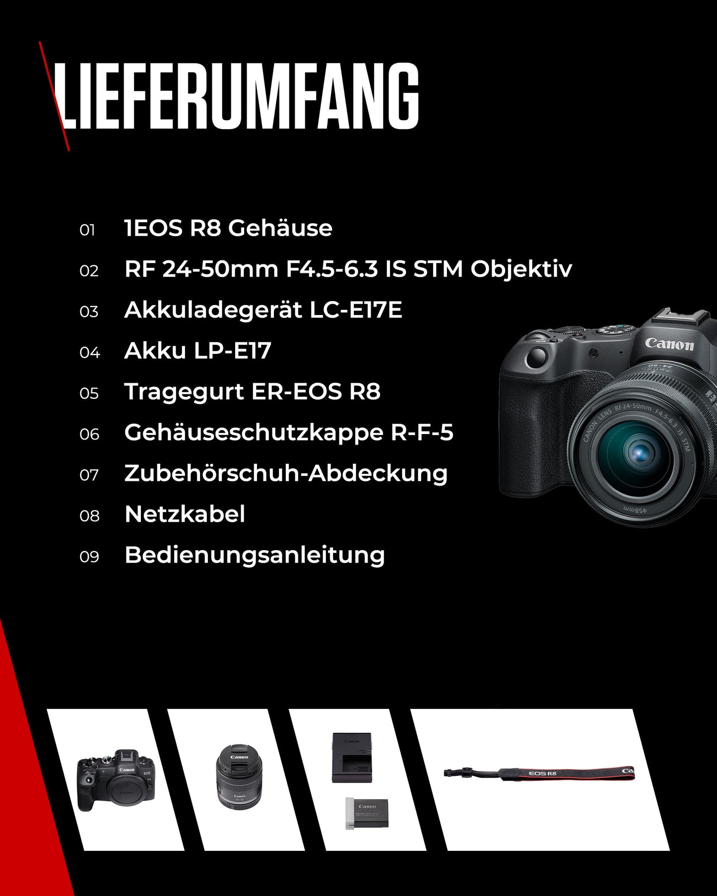 Canon EOS R8 Systemkamera + RF 24-50mm F4.5-6.3 is STM Objektiv - Spiegellose Vollformat Kamera (Digitalkamera mit Autofokus und Motiverkennung für Augen Tiere Fahrzeuge, 4k Videokamera, WiFi)
