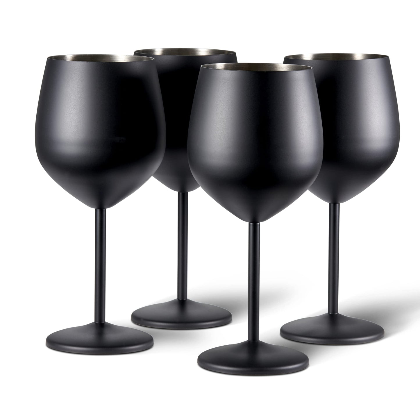 Oak & Steel - 4 Edelstahl Weingläser (540ml) - Schwarz Matte - Robust & Unzerbrechlich - Geschenkset für Geburtstage & Weihnachten, Tischdeko für Halloween