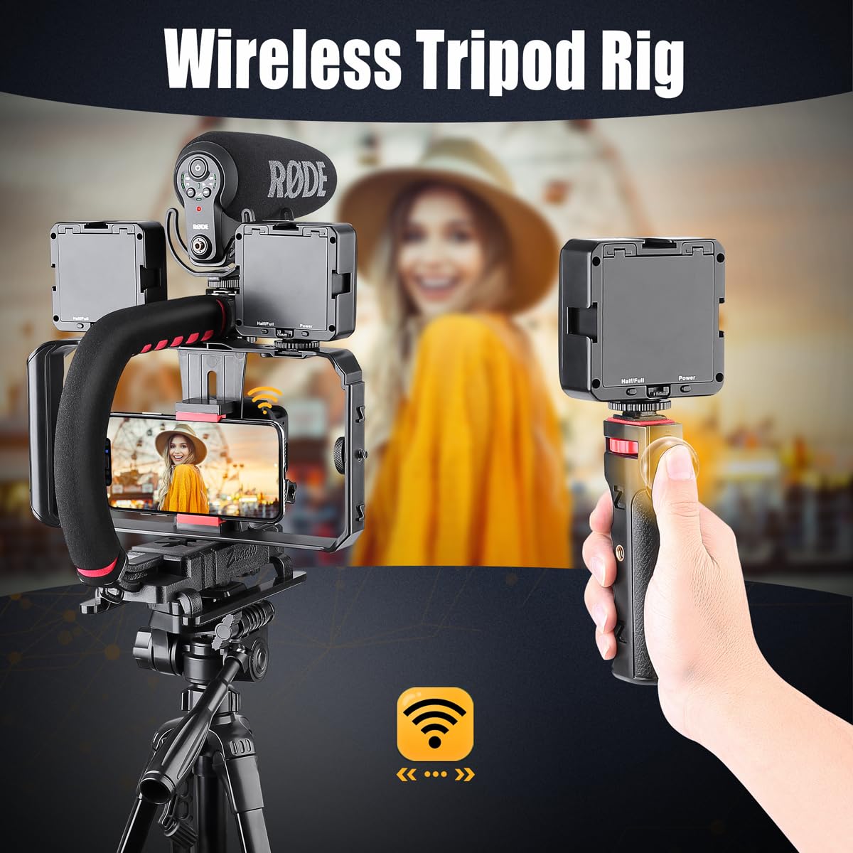 Zeadio Tripel Zubehörschuh Handheld Stabilisator mit Smartphone Video Rig, Video Aktion Handgriff Griff für Allen Kamera, Action-Kamera, DSLR und Smartphones