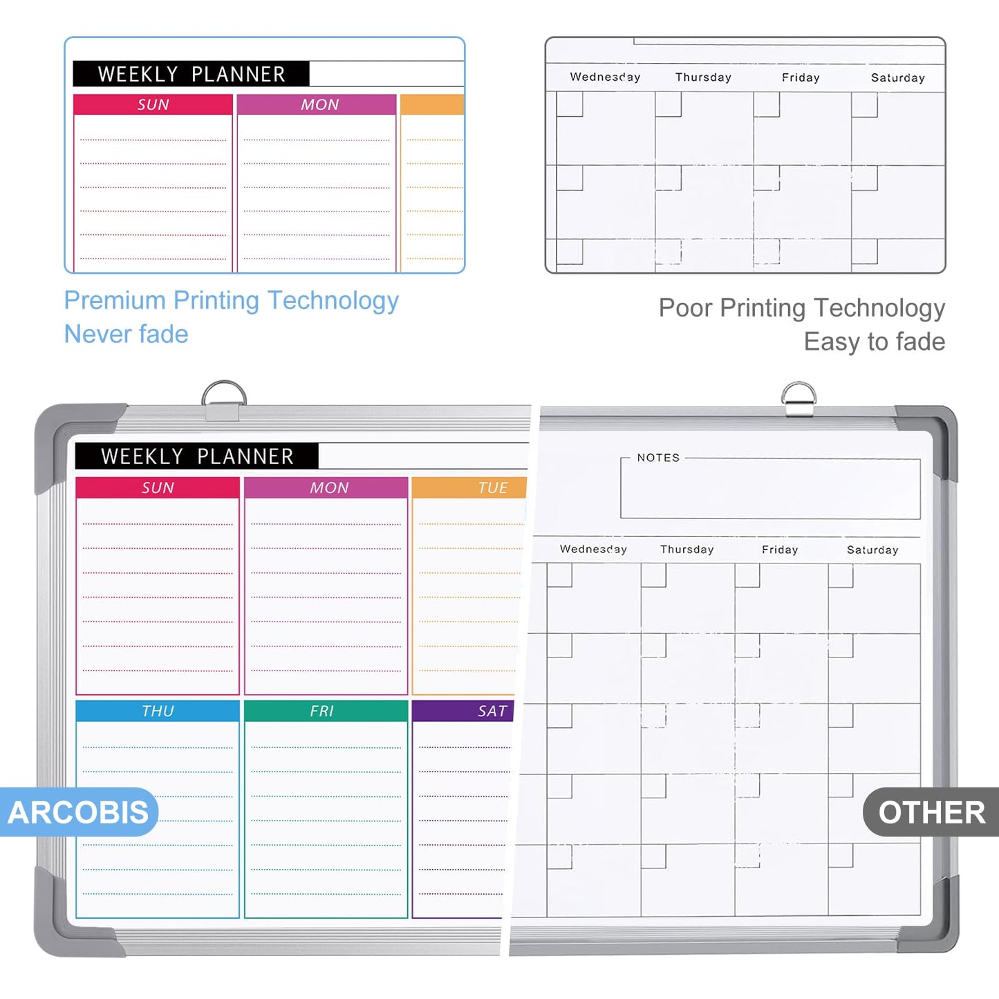ARCOBIS Whiteboard Wochenplaner Magnetisch, Klein 40x30cm Magnettafel Whiteboard Kalender, Wand HäNgende Doppelseitige Tafel füR Planung, To Do Liste, Zeichnen, Schule, Zuhause, BüRo