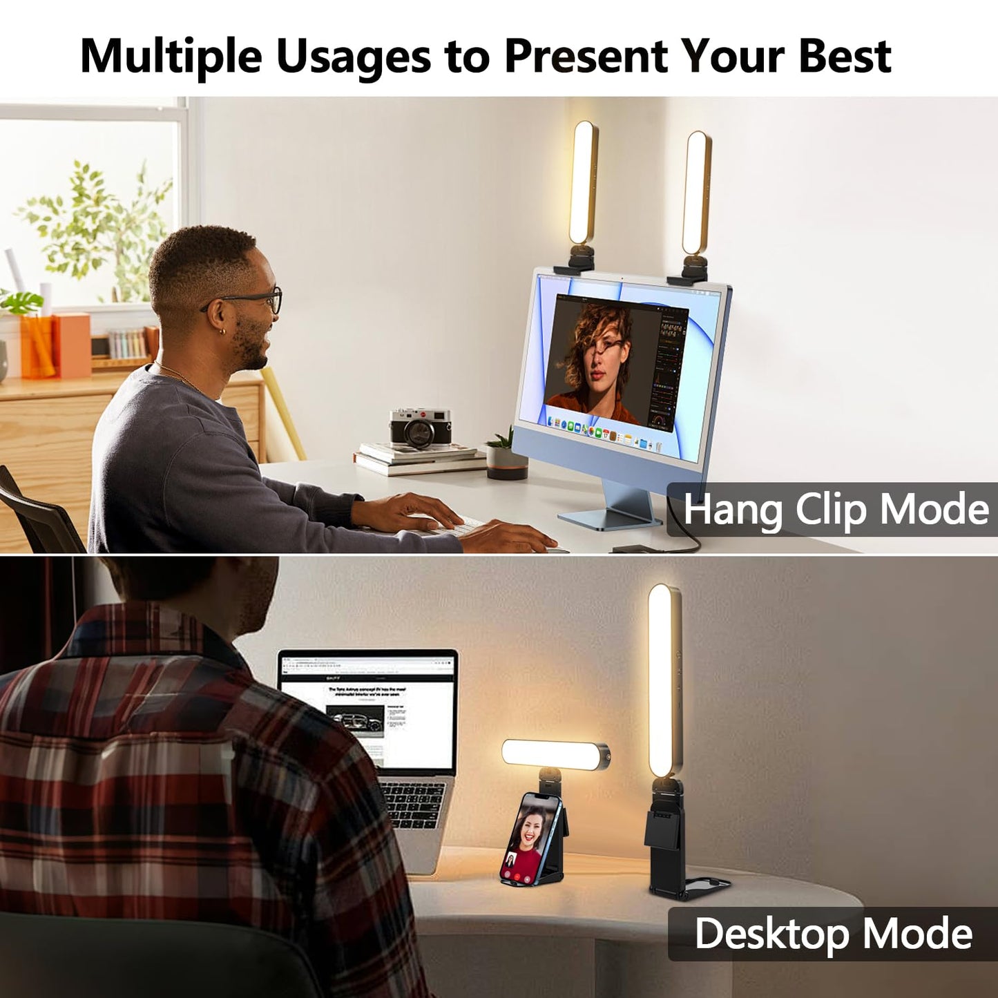 yAyusi Videokonferenzbeleuchtung mit Zwei Lampen, Webcam-Licht mit Fernbedienung und Touch-Steuerung, Zoom-Beleuchtung für Computer, LED-Monitor-Laptop-Licht für Streaming/Videoanrufe/Zoom-Meetings