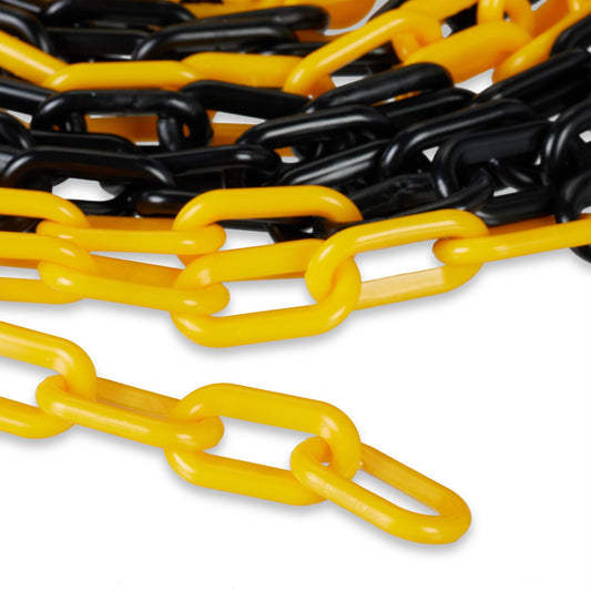 Relaxdays Absperrkette, 50 m, Kunststoff, Absperrung Baustelle, Parkplatz, Warteschlangen, Kunststoffkette, schwarz/gelb