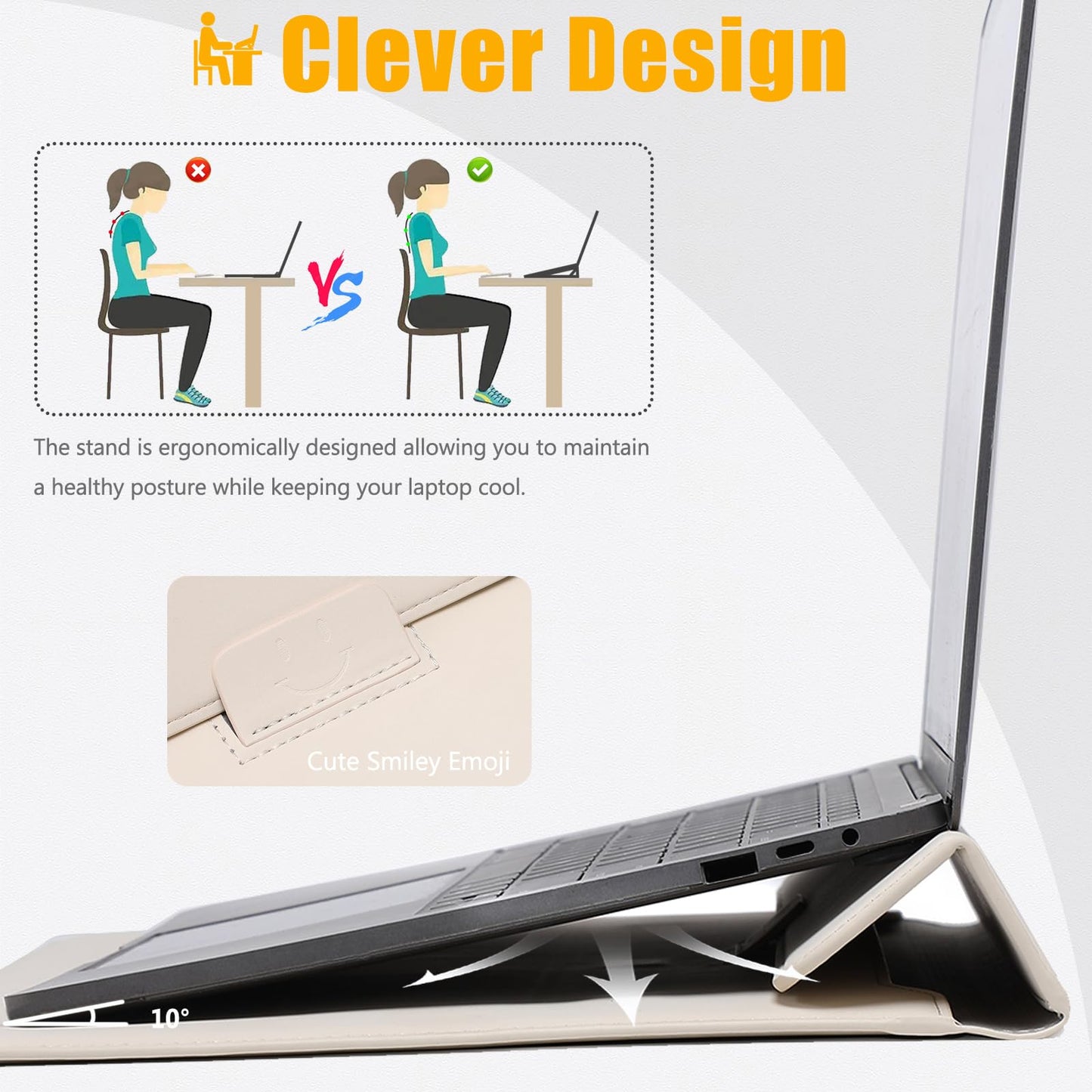 HYZUO 13 Zoll Laptop Hülle mit Standfunktion für 2024-2018 MacBook Air 13 M3 M2 M1, 2024-2016 MacBook Pro 13 M2 M1, 13 iPad Pro/Air M4 M2 2024, Surface Pro 11/10/9/8, mit Kleine Tasche, Beige