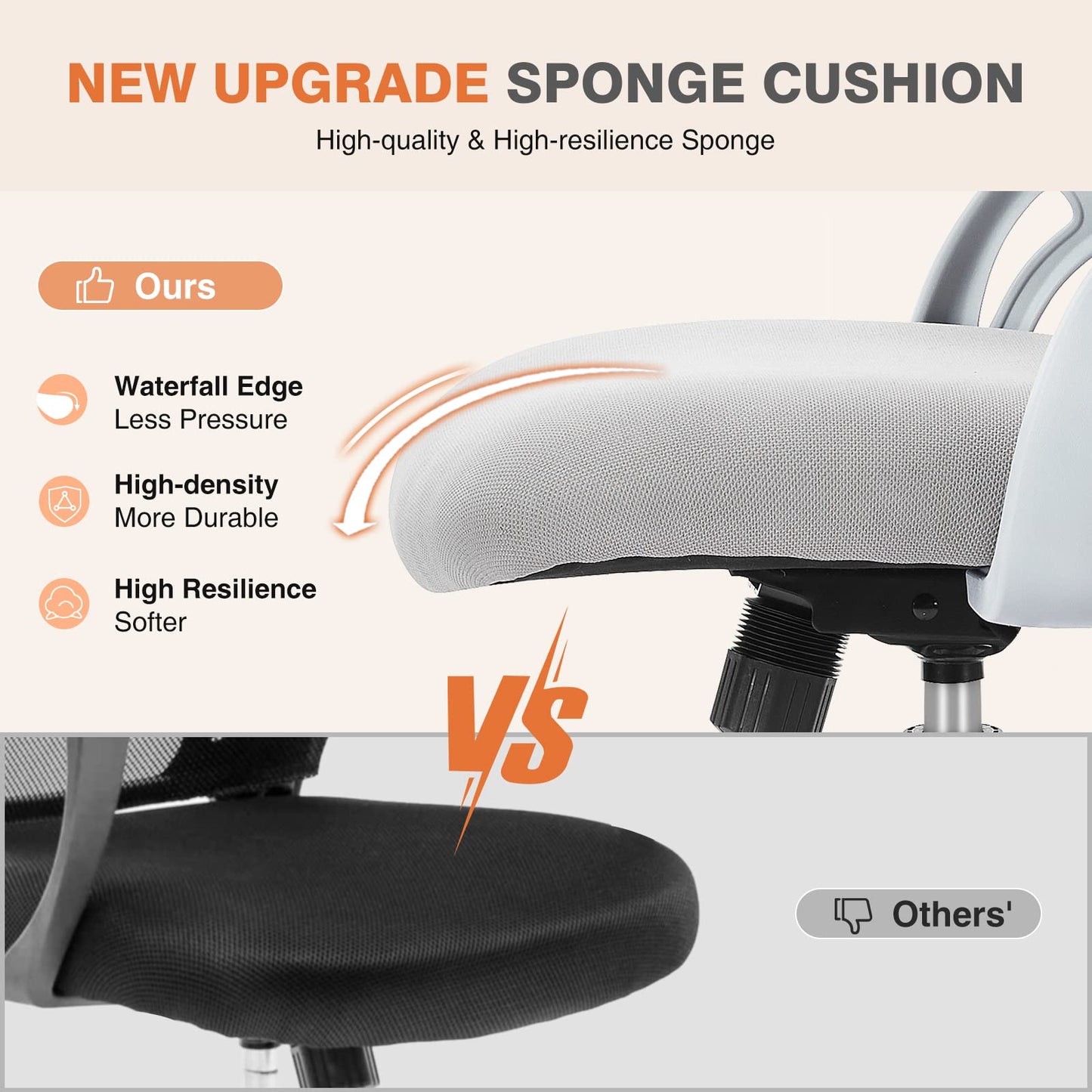 Sweetcrispy Bürostuhl Ergonomisch, Schreibtischstuhl mit Lendenwirbelstütze, Höhenverstellbarkeit Stuhl, Bürostühle mit Armlehne, Office Chair Geeignet für Büro und Schlafzimmer, Grau