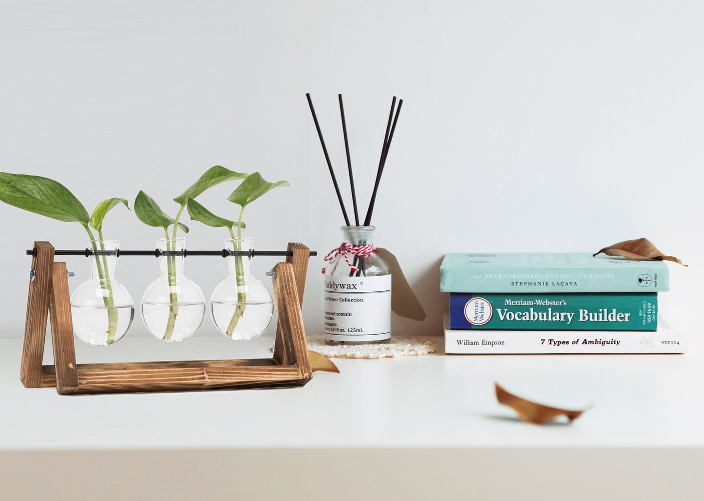 Hyindoor Propagation Station Vermehrungsstation für Pflanzen Hydroponik Blumenvase Glasvase Mit Holzständer Vintage Dekovase Tischvase für Hause Büro Wohnzimmer, 3 Glühbirnen