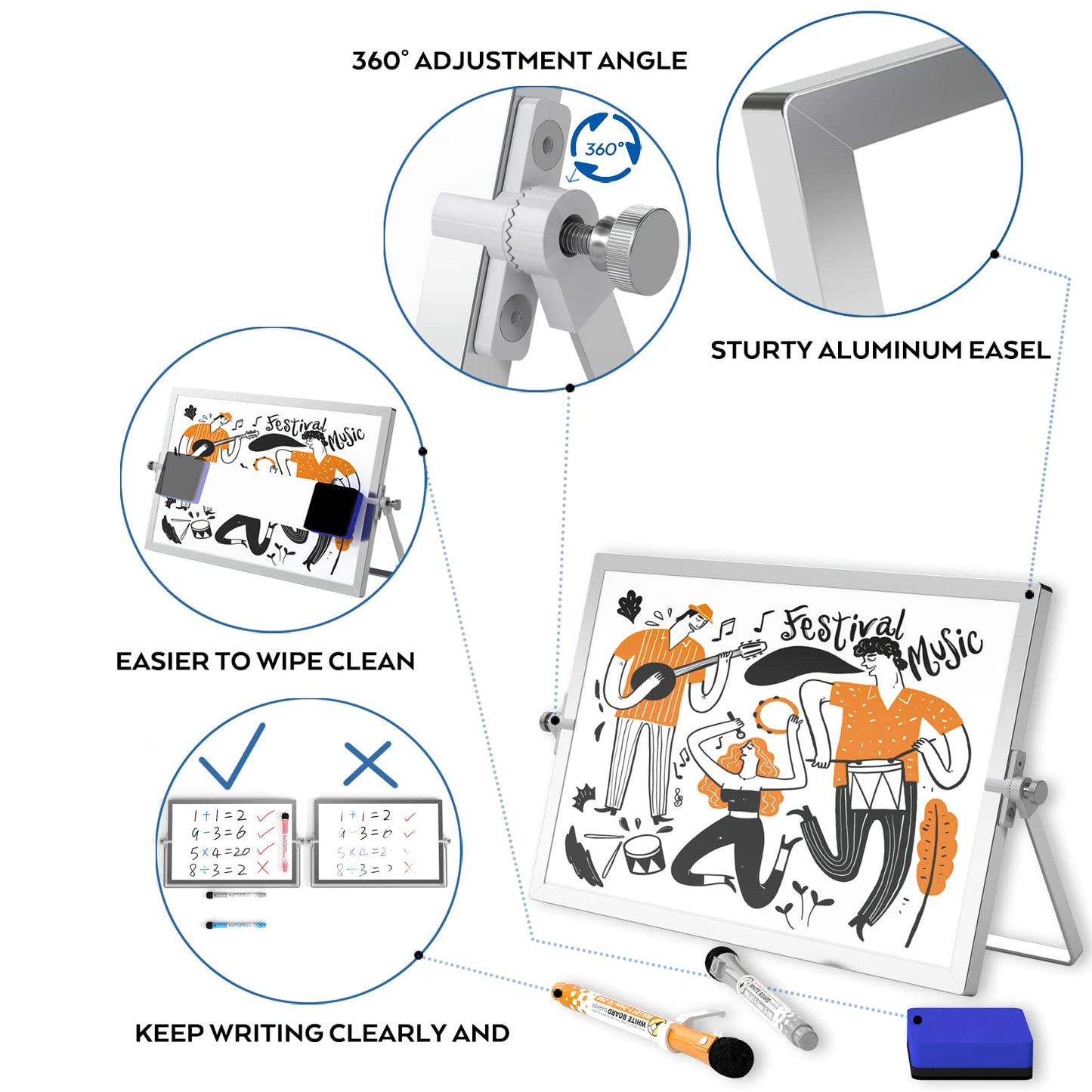 Nicpro Trockenlöschung Mini Whiteboard A3, Doppelseitiges Magnetische Desktop Schreibtafel mit Ständer, Stiften, Tragbare Staffelei Whiteboard für Kinder, Studenten, Schulbedarf, Büro (30 x 40 cm)