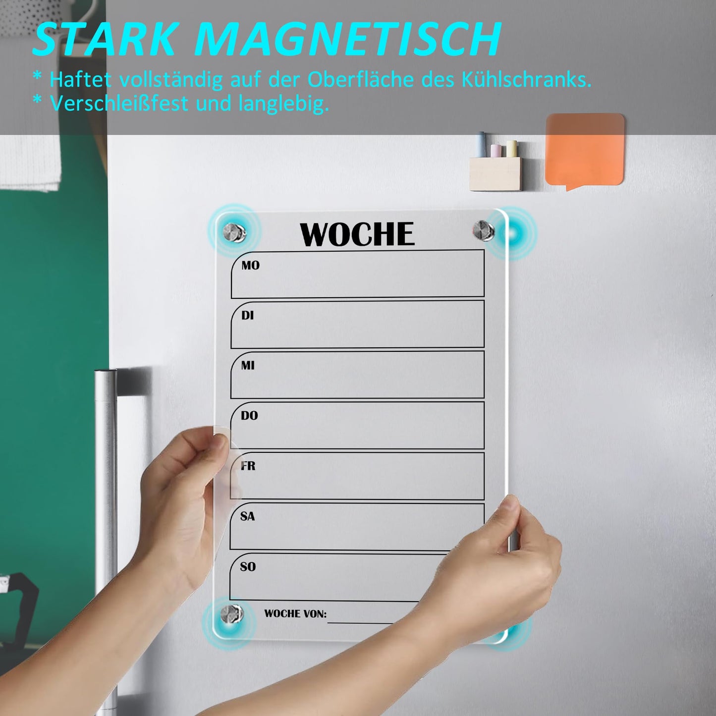 BIROYAL 2 Stück Wochenplaner Abwischbar, Acryl Wochenplaner Magnetisch, Kühlschrank Kalender Magnetisch, Transparent Planungstafeln mit 6 Whiteboard-Stift Haushaltsplan