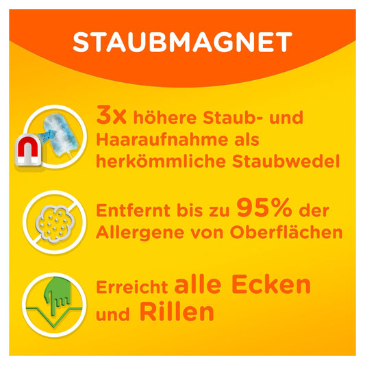 Swiffer Staubmagnet Trap & Lock Starterset (1 Staubwedel + 15 Tücher), nimmt 3x mehr Staub & Haare auf und schließt diese ein