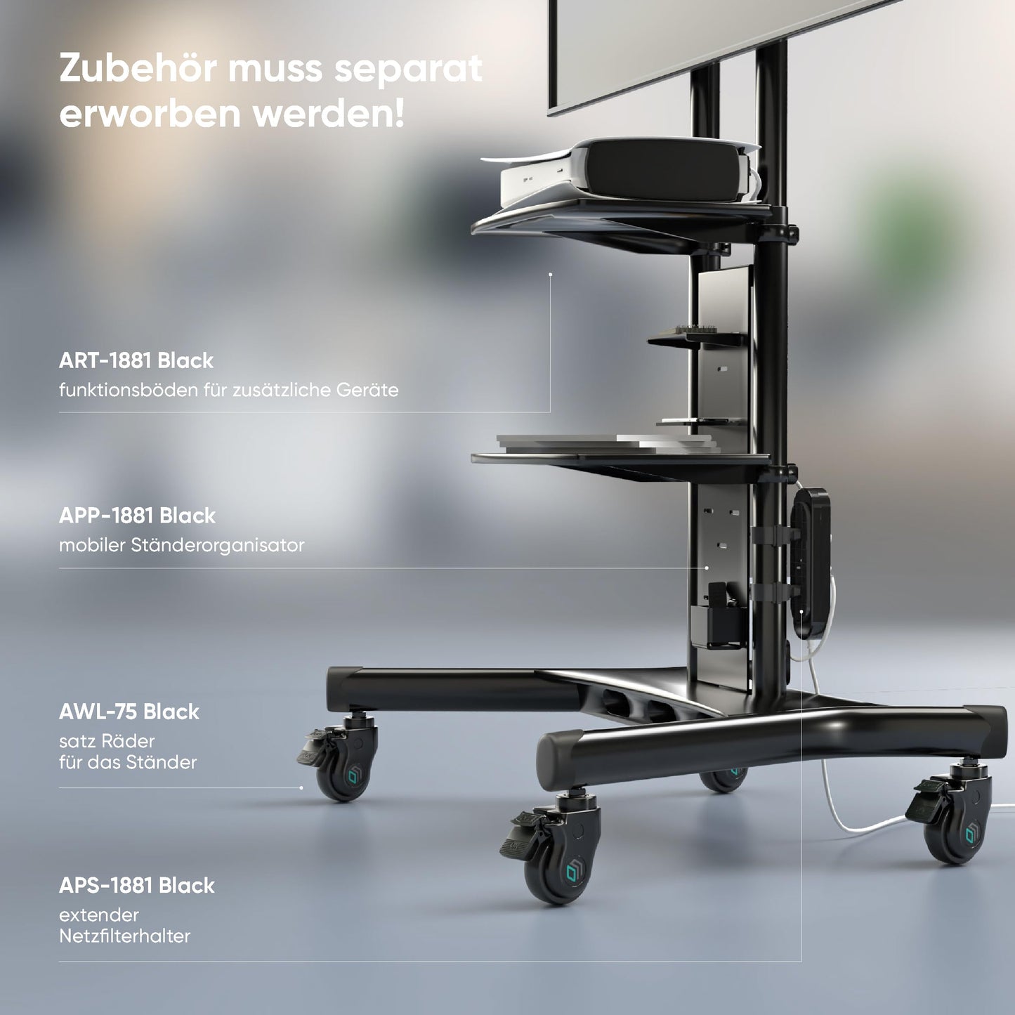 ONKRON Mobiler TV Ständer rollbar - TV Standfuss schwenkbar & höhenverstellbar für 50-86 Zoll LED Flach&Curved TV Standfuß VESA 800x500 bis zu 90.9 kg Schwarz