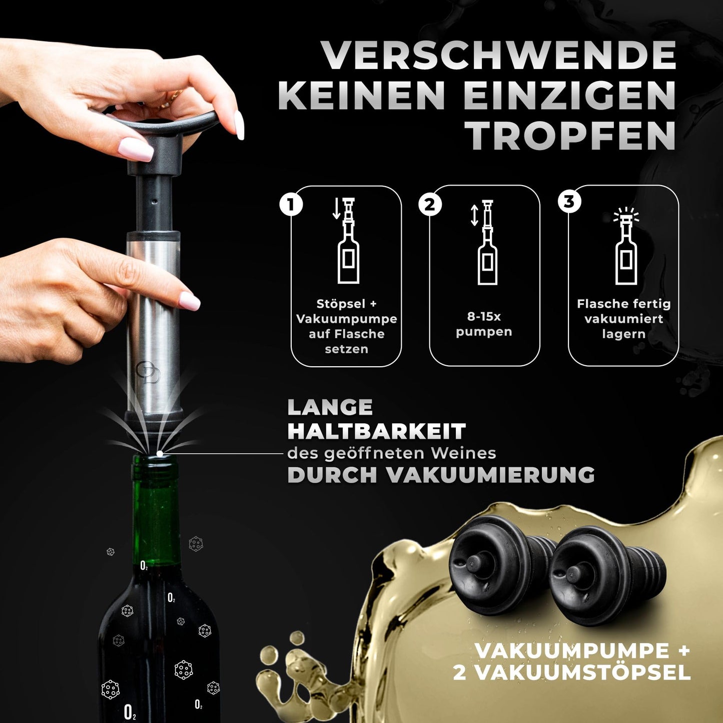 One Decision deluxe Weinkühlstab 6in1 Set | inkl 2 Längen Edelstahl | Weinkühler Stab+Vakuumpumpe+Ausgießer | Geschenkideen Frauen, Geschenke Männer
