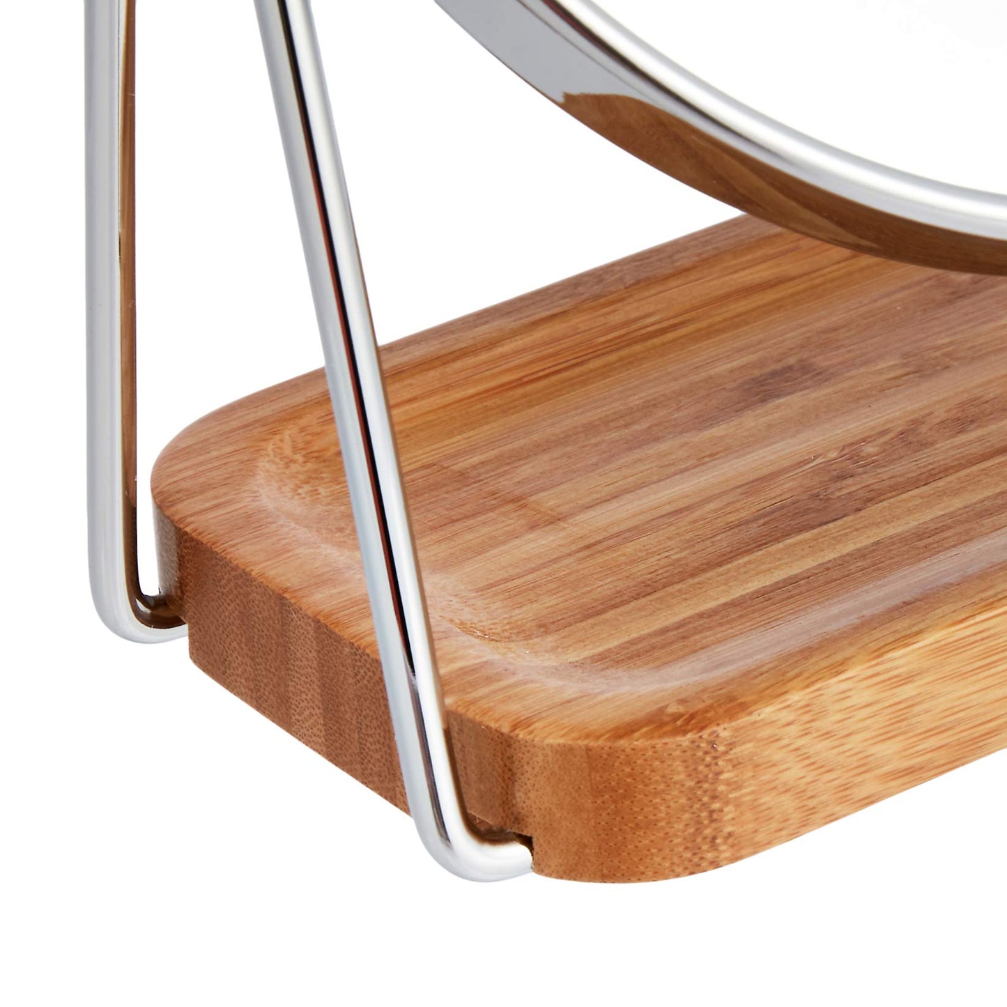 Amazon Basics Rund, Tischplatte Montage Kosmetikspiegel mit rechteckiger Bambus-Ablage, Vergrößerung 1-fach/5-fach, Klar, 7.2" x 3.35" x 8.39"