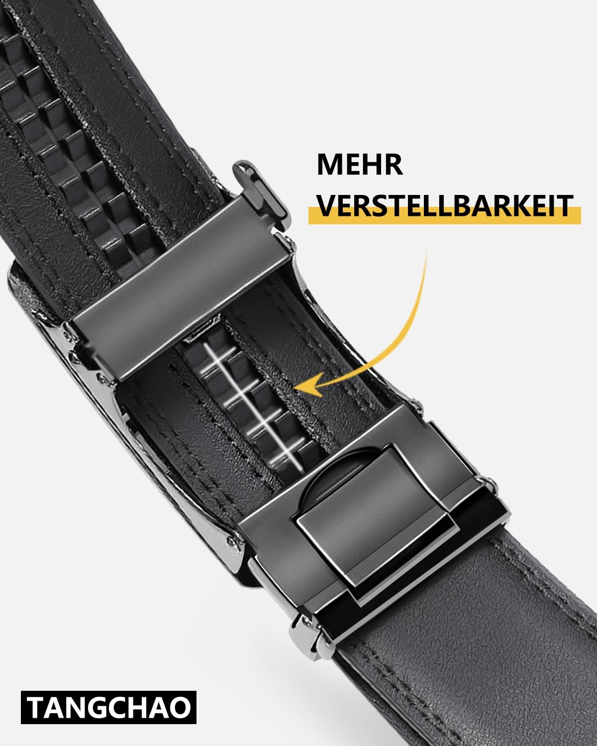 TANGCHAO Gürtel Herren Ledergürtel Ratsche Automatikschließe Business Anzug Gürtel 35mm Breit Schwarz Verbessertes Material 1-HEI-ZD 115CM