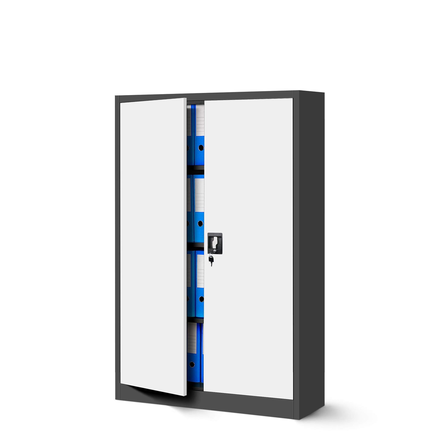 Jan Nowak Aktenschrank C001K Metallschrank Büroschrank Werkzeugschrank 3 Fachböden Stahlblech Flügeltüren Pulverbeschichtung 140 cm x 90 cm x 40 cm (Anthrazit/Weiß)