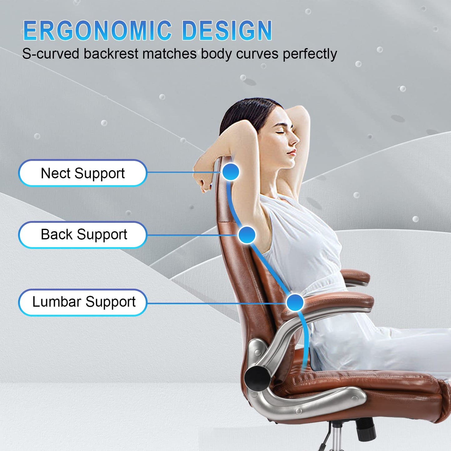 KCREAM Bürostuhl Computer hohe Rückenlehne verstellbare Flip-up-Armlehnen Ergonomischer Schreibtischstuhl Executive Diamond-Stitched PU Leder Swivel Task Chair mit Armlehnen Lendenwirbelstütze