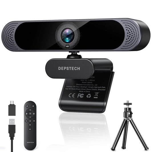 DEPSTECH DW49 Pro Webcam 4K, Ultra HD 1/2,55'' Sony-Sensor, 3-facher Zoom, Webcam mit Zwei Mikrofon, Fernbedienung, Autofokus, Streaming Kamera für PC, Mac, Laptop, Videoanruf, Zoom, Skype, Teams
