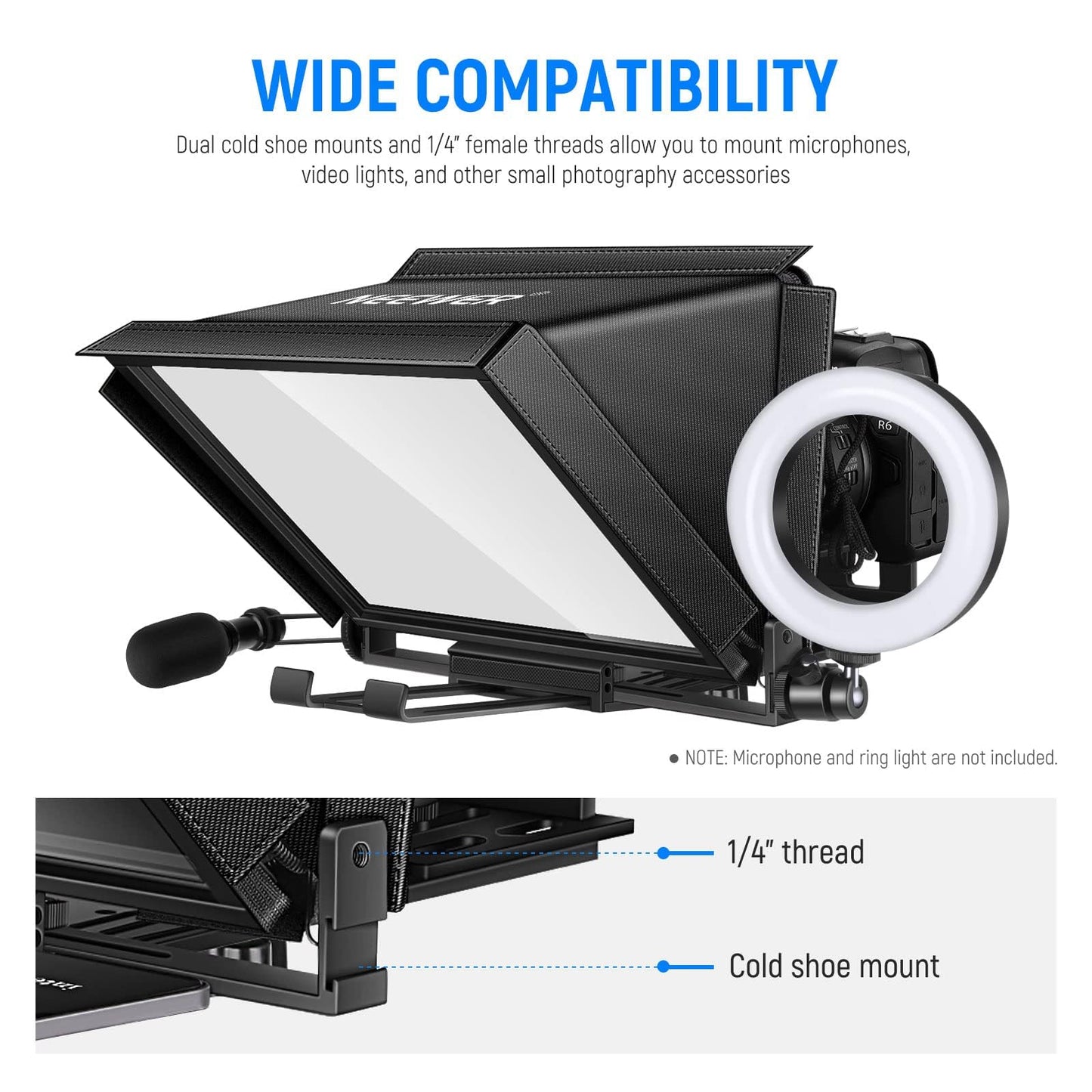 NEEWER X12 Teleprompter aus Aluminium mit RT 110 Fernbedienung und App Steuerung, kompatibel mit iPad, iOS/Android Tablet, Smartphone, DSLR Kamera, Ganzmetallkonstruktion (kein Kunststoff) Tasche