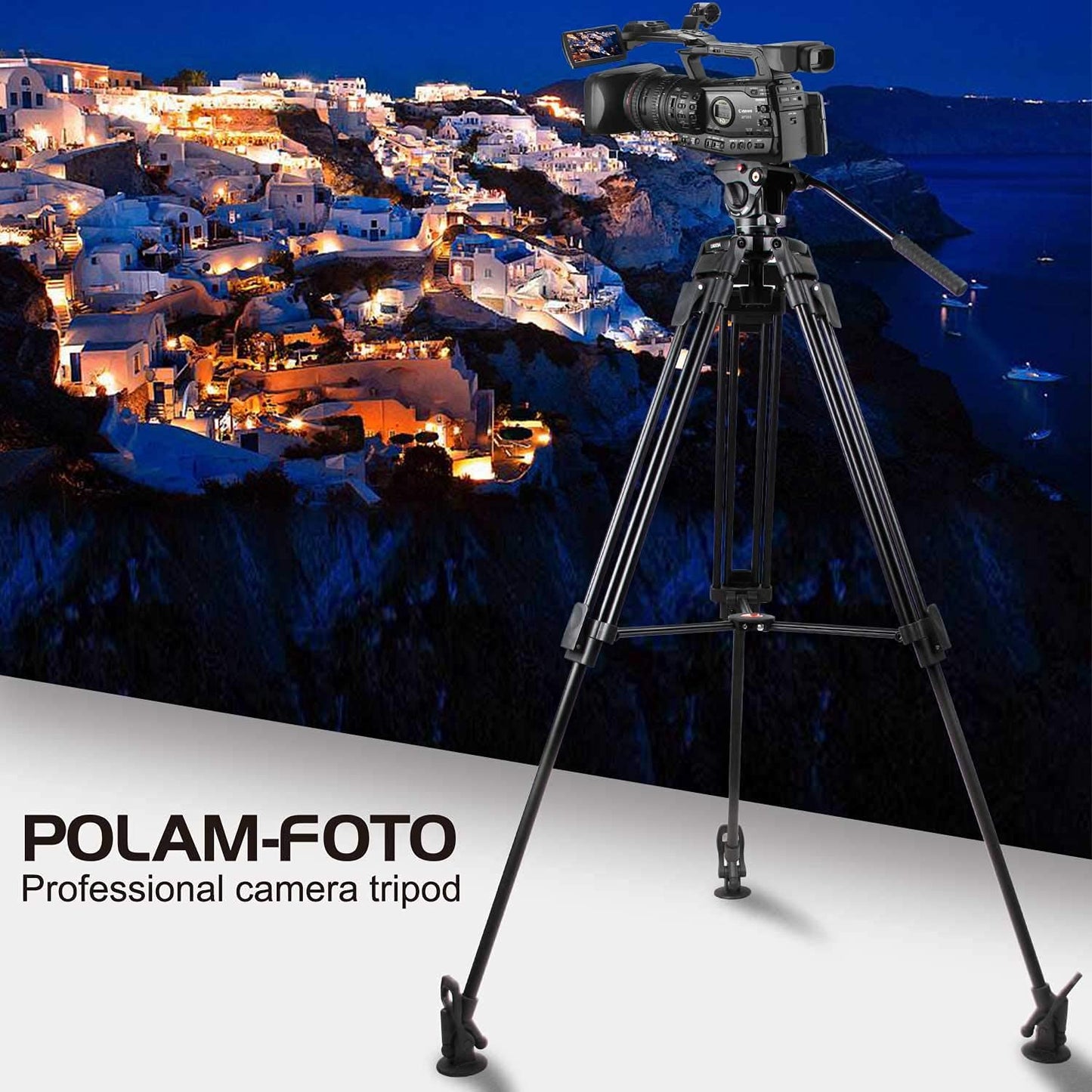 POLAM-FOTO 163cm Professionelles Video Stativ mit Fluidkopf, Hochleistungs-Aluminium-Doppelrohrstativ,Traglast 8 kg, strapazierfähigen Stativ für Videokameras