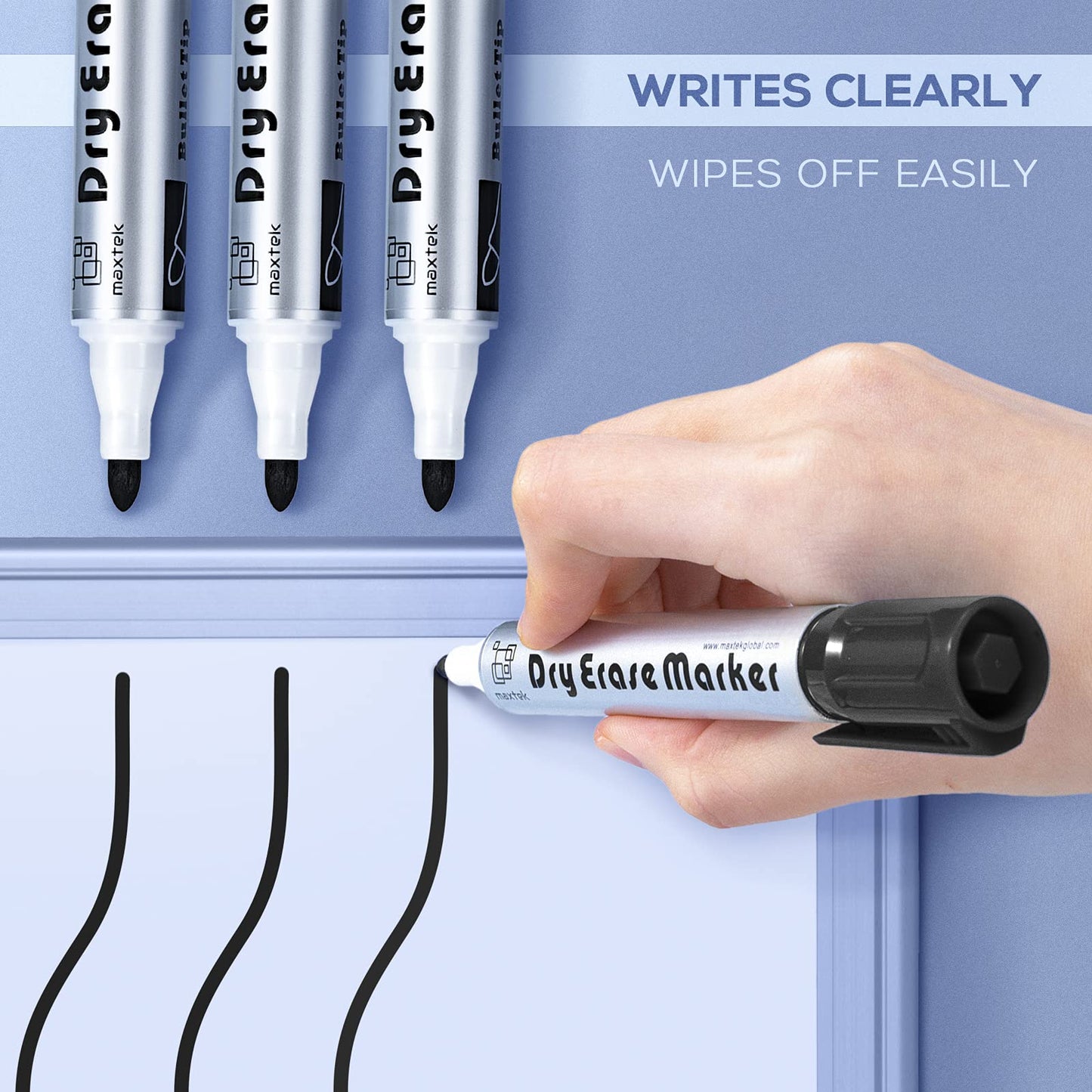 maxtek Whiteboard Marker 12 Whiteboard Stifte Rundspitze ca.2-3mm Linienbreite, Set mit schwarz hohe Qualität Geruchsarme Tinte, Zubehör für Schule, Büro, Zuhause