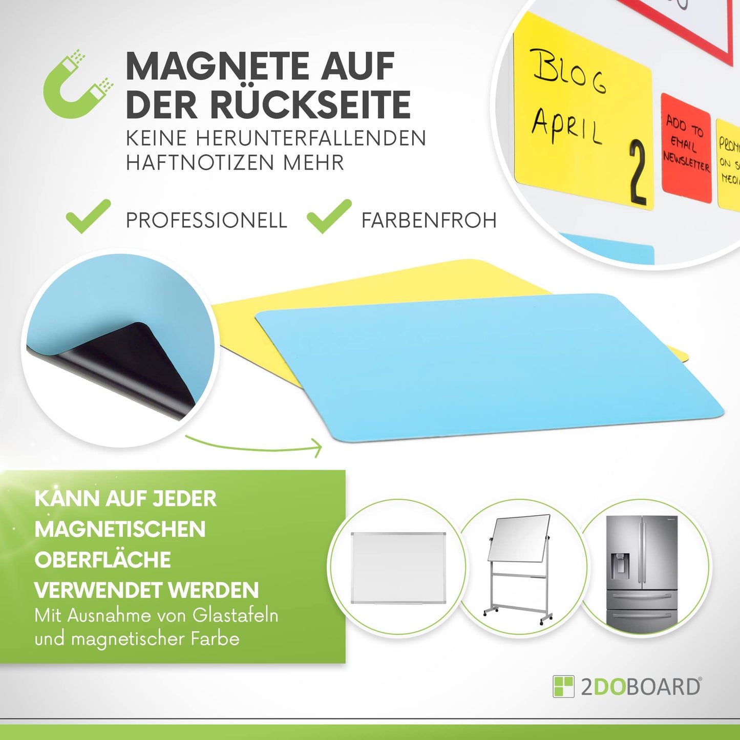 2DOBOARD Beschreibbare Magnete 15 x 10 cm für Kanban Board oder Scrum Tafel - 25 Stück - Scrum Karten für Whiteboard - Magnete zum beschriften - Magnetic Notes - Kanban Karten (Mix 5 Farben)