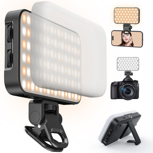ANXRE Selfie Licht mit Soft-Diffusor & integriertem Ständer – Wiederaufladbares Clip-Fill-Licht mit 96 LEDs, geeignet für Handy, iPhone, Kamera und Laptop, für Make-up, TikTok, Vlogs und Videoanrufe