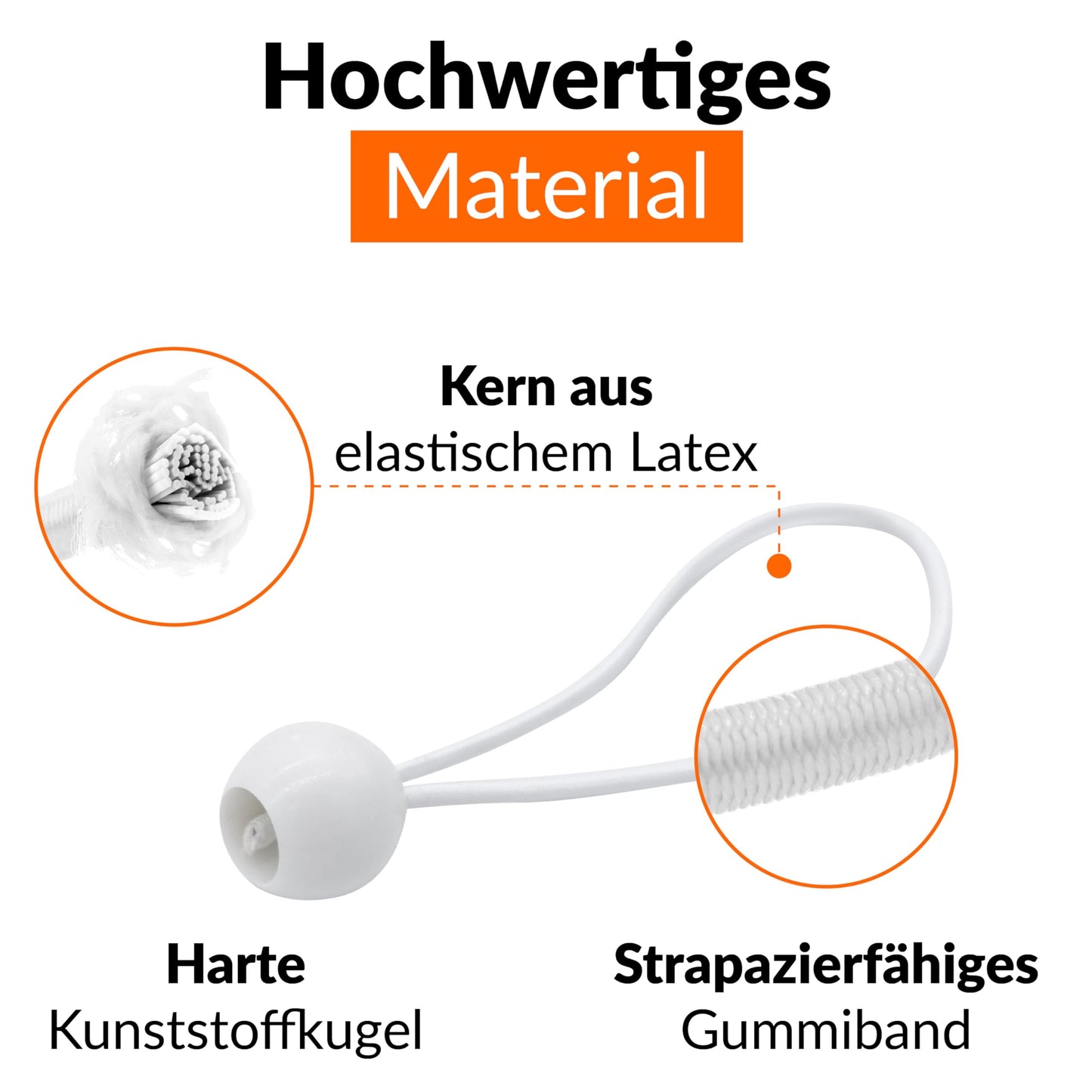 25 Spanngummis mit Kugel in Weiß | Expander Befestigung für Planen, Banner, Anhänger, Zelt, Trampolin usw. | Gummi-Spanner Universal